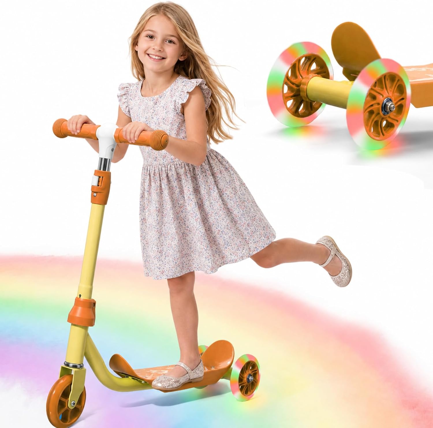 Kick Scooter for Kids Ages 3-7, Three Wheel Toddler Scooter with Handlebar Steering(No Lean),Height Adjustable, Light Up Rear Wheels, Indoor Outdoor Toy for Girls Boys, Holiday Birthday Gift