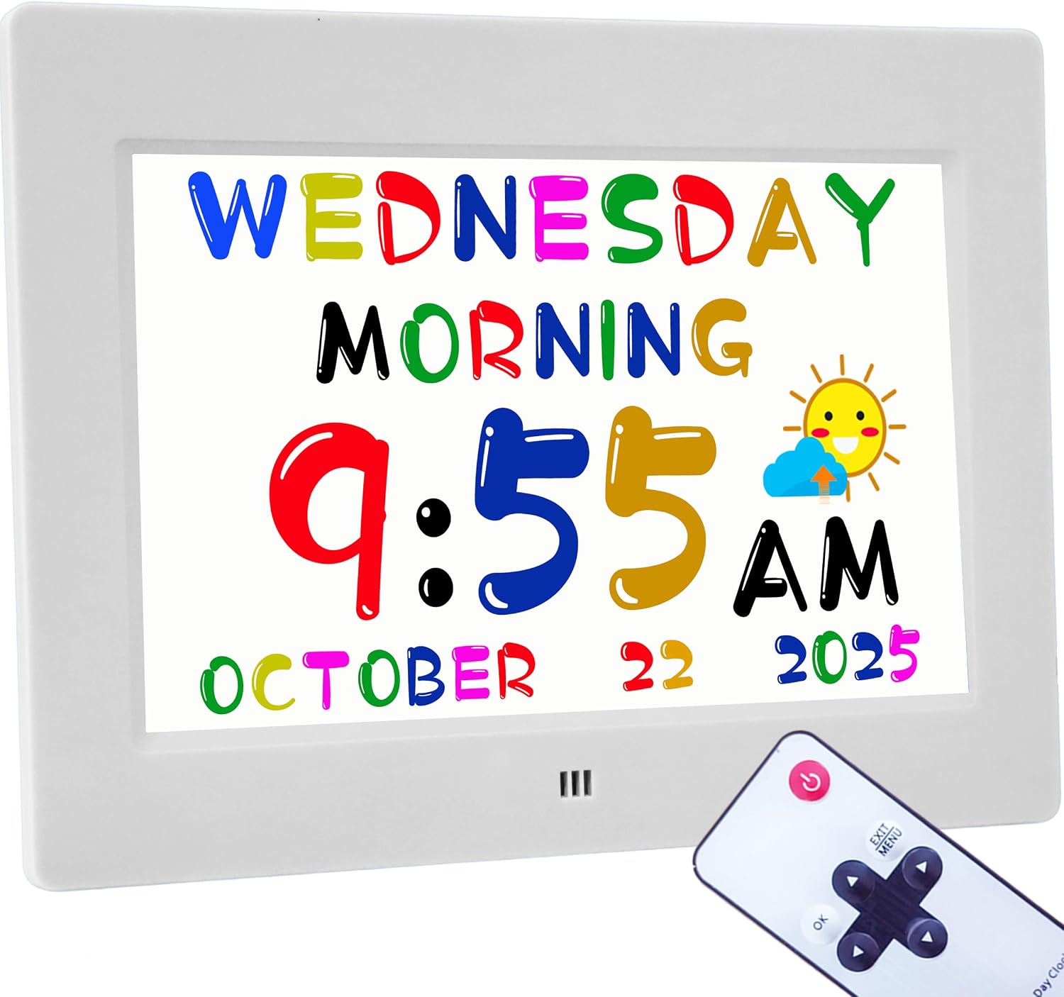 Véfaîî Digital Teaching Clock Talking Time, 24 Alarms Custom Reminders, Checklist to-Do List, Auto DST & Calendar Display, Sleep Trainer, Easy to Use for Kids Birthday Gift- White with Remote