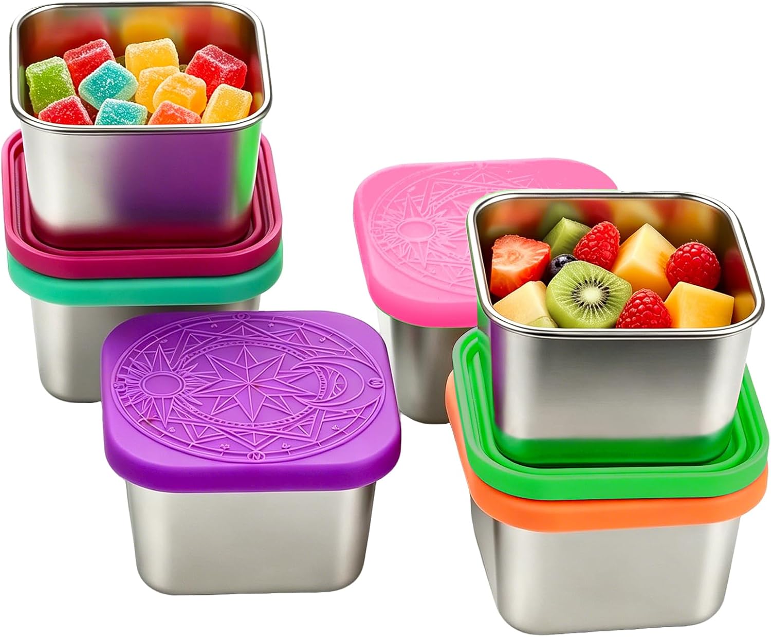 6Pack 6oz Stainless Steel Snack Containers with Lids, Leakproof Easy Open Small Snack Containers, Reusable Small Metal Food Containers for Oat, Crackers, Nuts, Candy