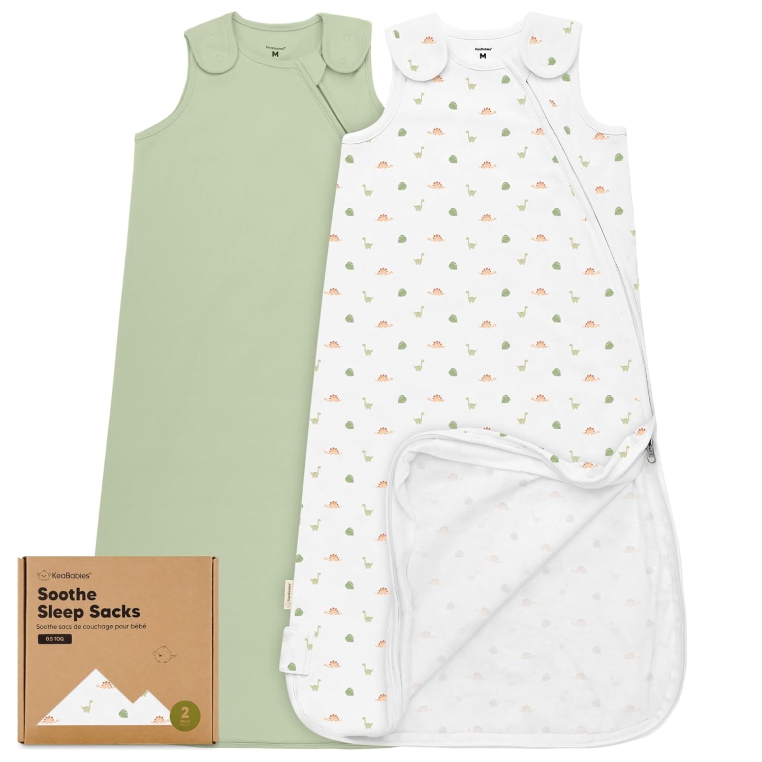 2-Pack Organic Baby Sleep Sacks, 100% Cotton 0.5TOG (Roarsome, 6-18M) | Soft Breathable, Baby Wearable Blanket, Toddler Sleeping Sack 6-18 Months, Easy to Wear Transitional Swaddles for Newborns