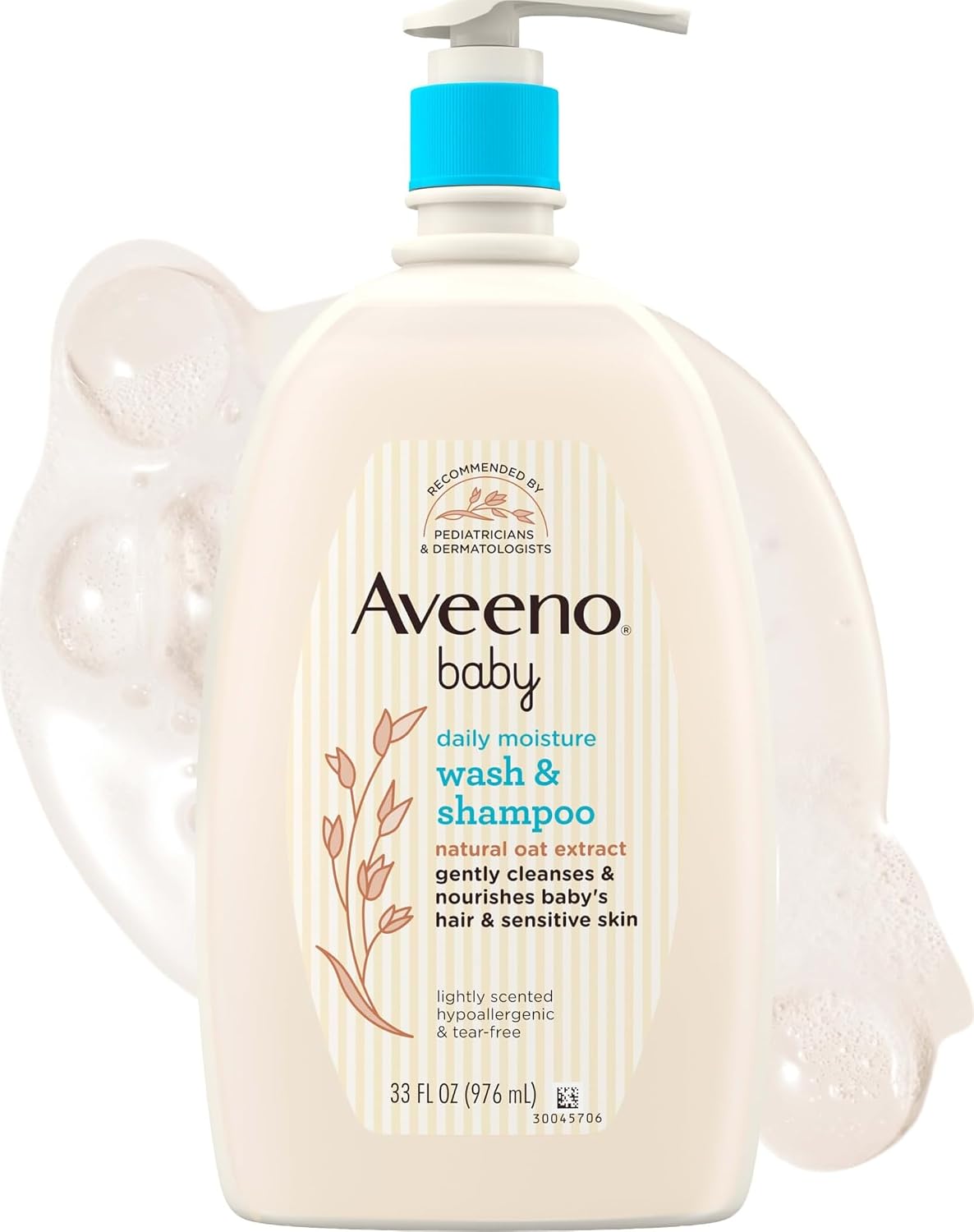 Aveeno Baby Daily Moisture Body Wash & Shampoo with Oat Extract, 33 fl. oz | 2-in-1 Gentle Bath Wash & Hair Shampoo with Oat Extract, Tear-Free, Hypoallergenic, No Added Parabens, Lightly Scented