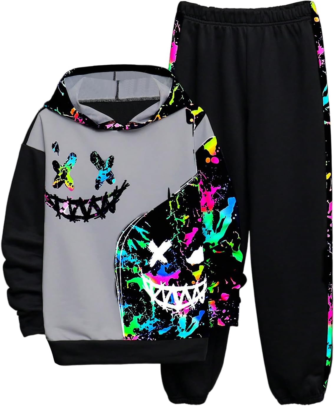 WDIRARA Boy’s 2 Piece Outfits Graphic Long Sleeve Hoodie Sweatpants Set | Colorful Graphic, Long Sleeve Hoodie, Sweatpants, Tracksuit