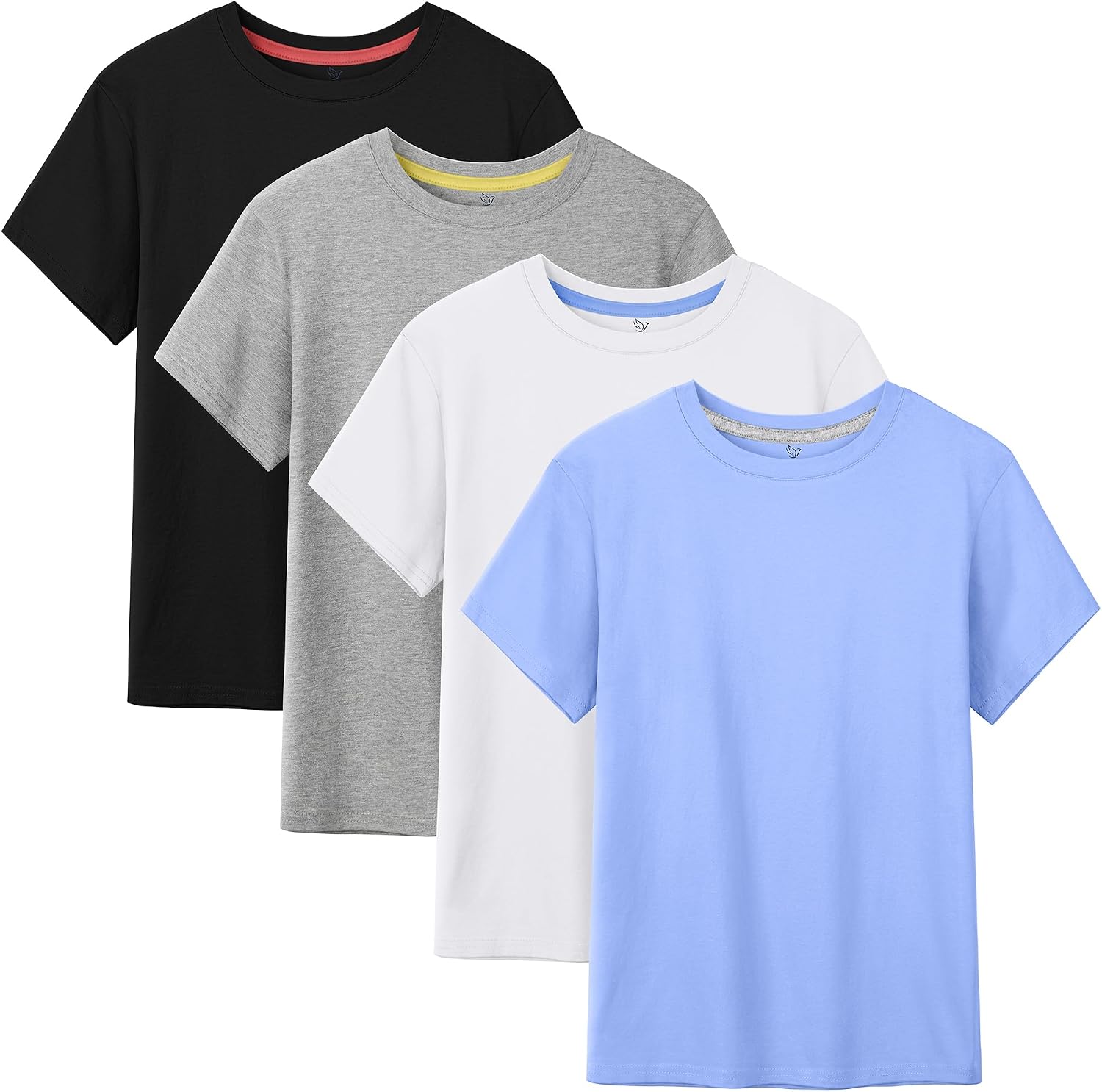 4 Pack Boys Shirts Short Sleeve Cotton Tshirts Kids Summer T-Shirts Clothes | Tagless & Smooth & Breathable, Basic Fit Contrast Trim Neck Tee, Unisex Tops for 2T-18Y, Great for School & Play & Daily Wear