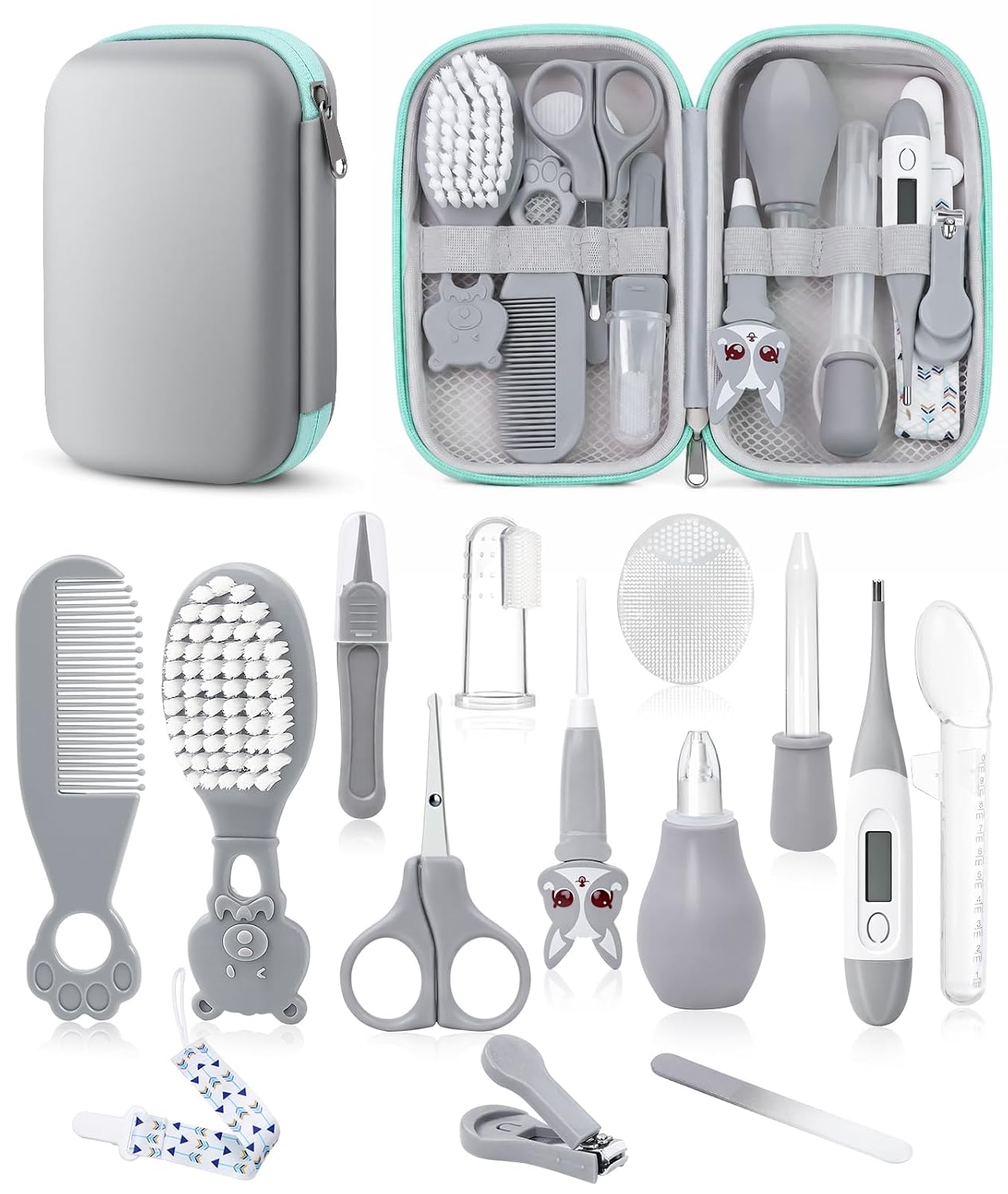 Baby Grooming Kit for Newborns, All-in-One Baby Care Essentials with Nail, Hair, Nasal and Temperature Care Tools for First-Time Parents Home and Travel Used | Nail, Hair, Nasal and Temperature Care Tools, Home and Travel Ready, For First-Time Parents