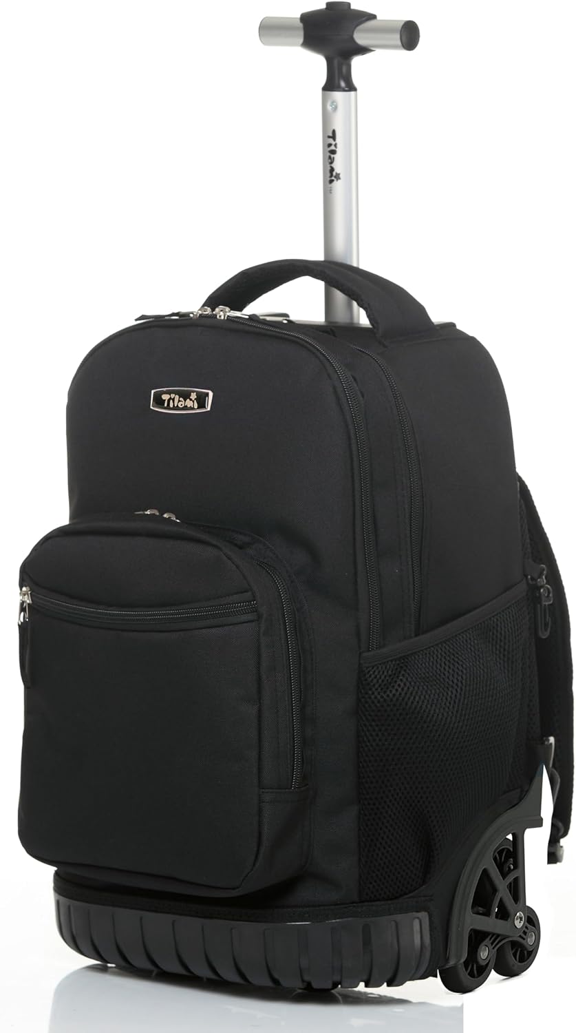 NEW TILAMI 18-Inch Rolling Backpack 6-Wheel for Kids School Travel | 6-Wheel Stair-Climbing Girls Boys Carry-on Suitcase Water-Resistant Adjustable Trolley Handle Wheels School Travel Camping