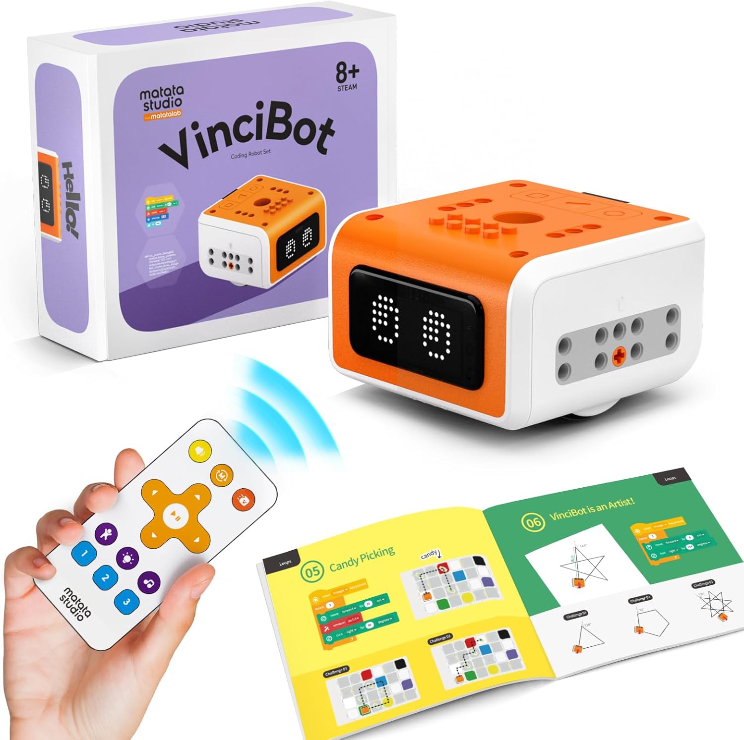 VinciBot Coding Robot for Kids 8-12, Scratch & Python STEM Toy | Programmable Robot with AI Functions, Coding Kit for Boys & Girls Ages 8+, Learn Scratch & Python, STEM Robotics Education