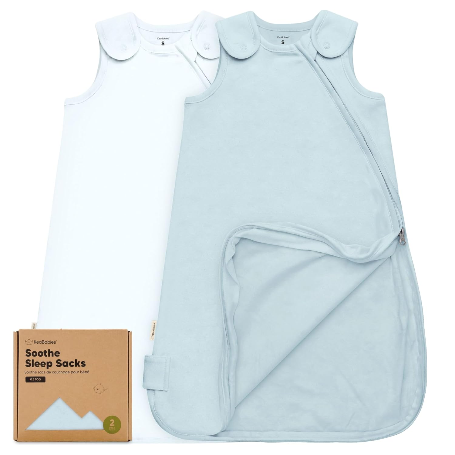 2-Pack Organic Baby Sleep Sacks, 100% Cotton 0.5TOG (Glacier, 0-6M) | Soft Breathable, Baby Wearable Blanket, Toddler Sleeping Sack 0-6 Months, Easy to Wear Transitional Swaddles for Newborns