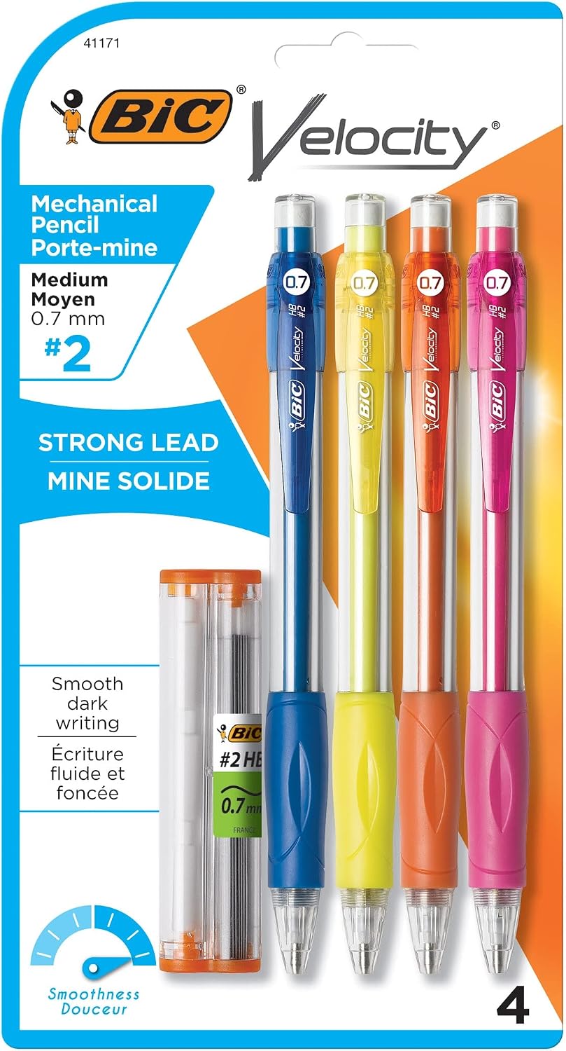 BIC Velocity Mechanical Pencils, Colorful Barrel, Medium Point, 4-Count