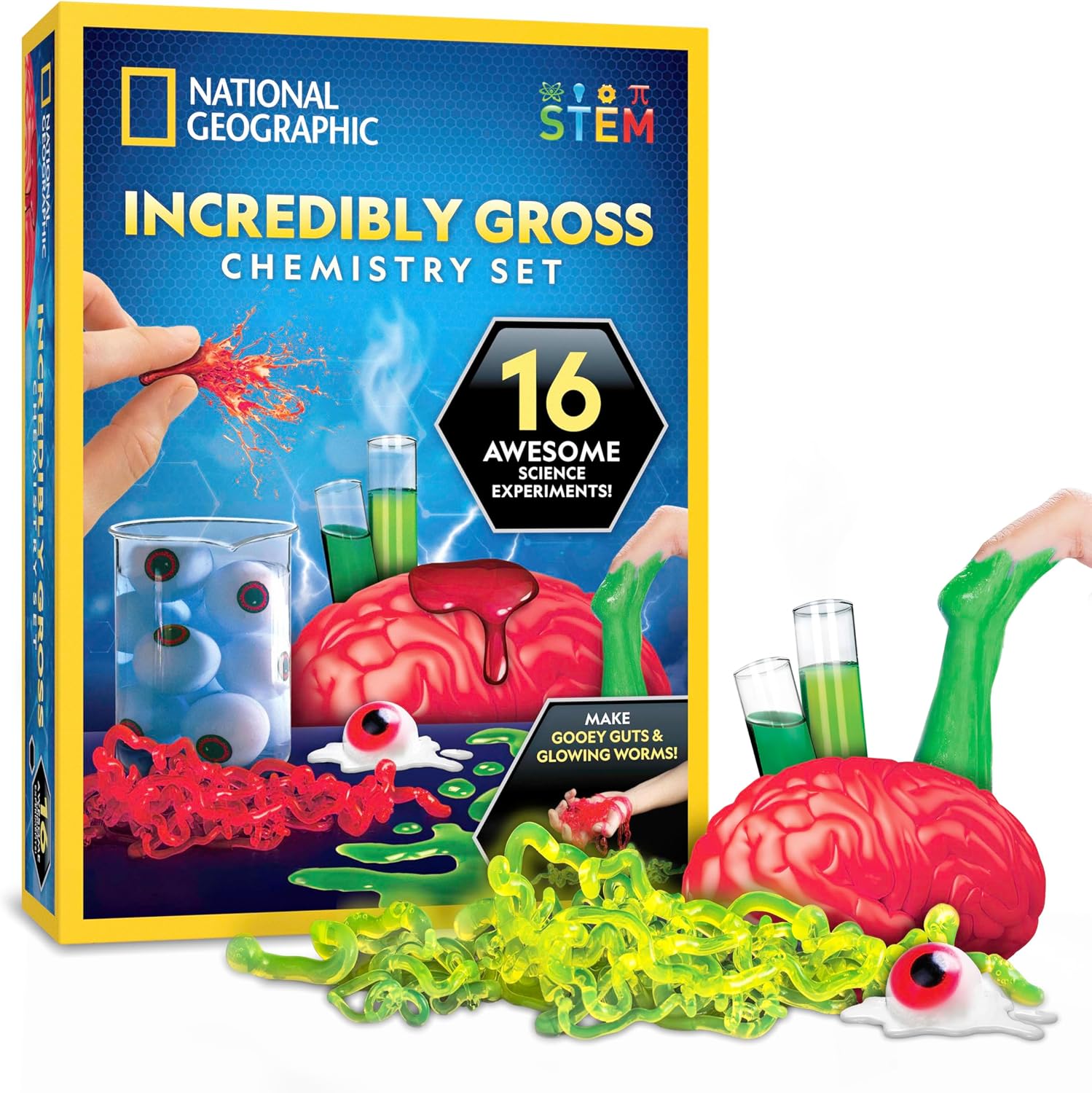 National Geographic Gross Science Kit Chemistry Toy for Ages 8-12 | Brain Dissection, Boiling Boogers, Gooey Guts and Slime, Gross Chemistry Experiments, STEM Projects, Birthday Gift