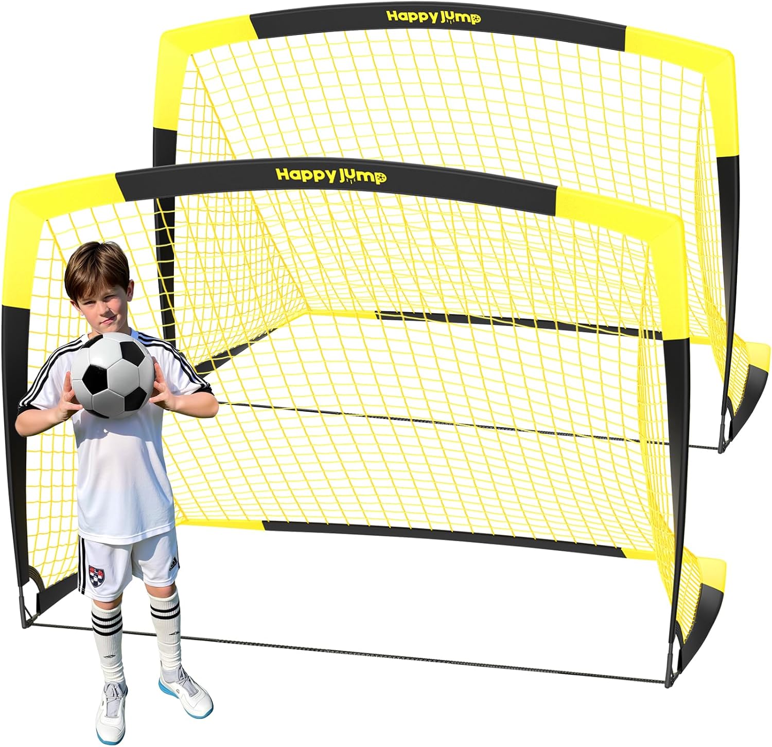 Happy Jump Portable Soccer Goal 7×5 & 5×3.6 FT, Large-Frame Training Net | Great for Kids Ages 6-14 Skill Development, Ideal for Backyard Park School Beach Indoor Outdoor, Easy Fold Durable Dacron Net