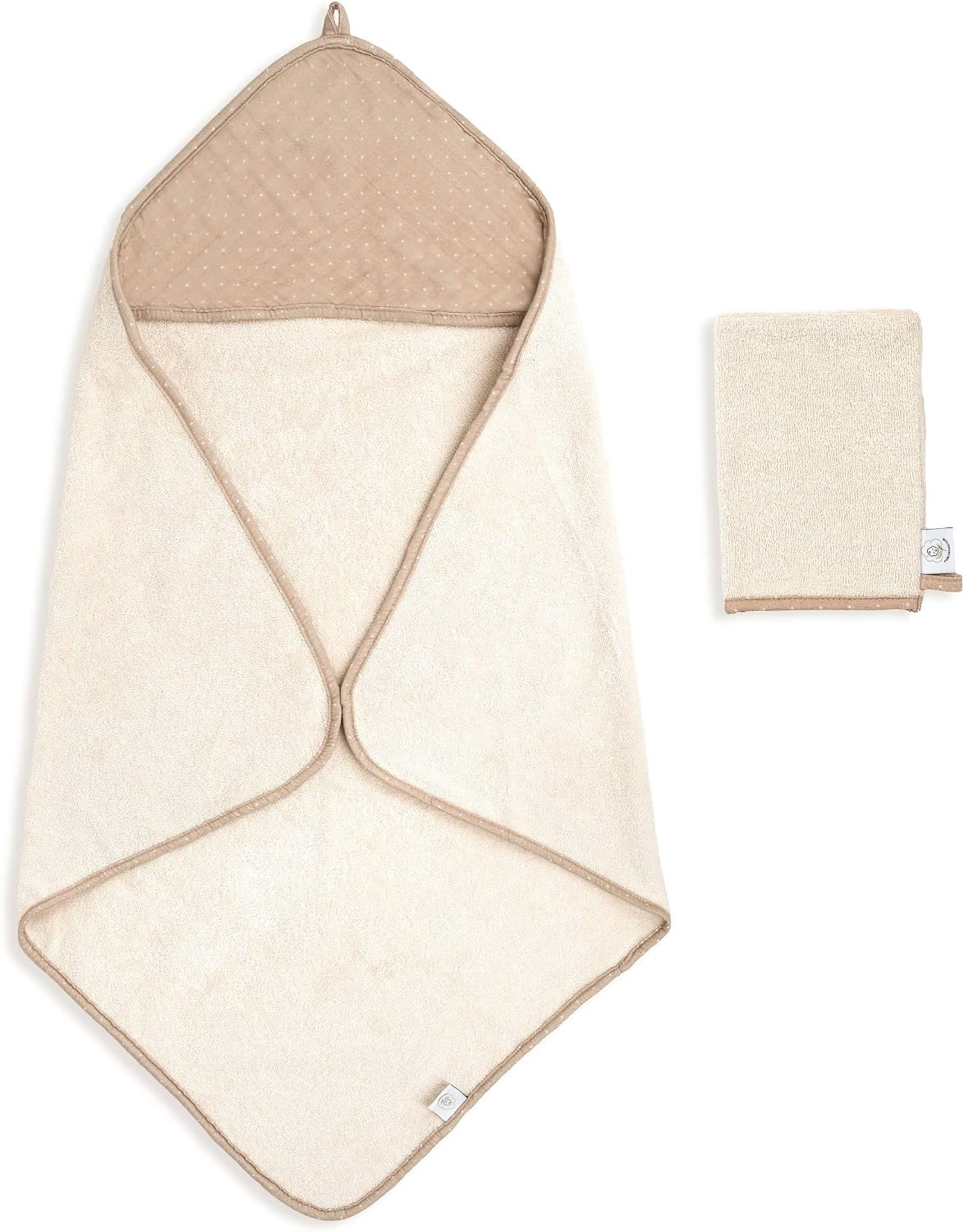 Hooded Baby Bath Towel & Wash Mitt Set, 100% GOTS Organic Cotton | Plush Absorbent Terry, Gentle on Skin, Generously Sized for 0-12 Months