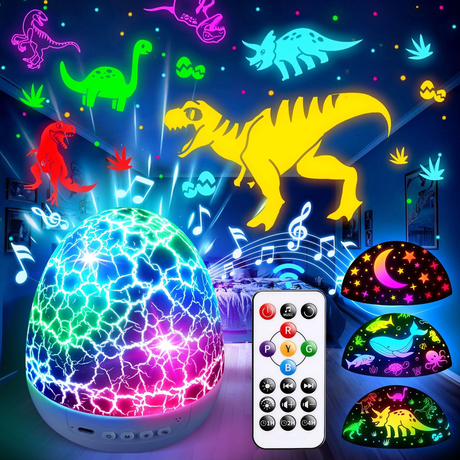 PIKOY Dinosaur Toys for Kids 3-5 Dinosaur Toys for 5-7 Night Light Projector Dinosaur Eggs Night Light for Kids | 15 Sounds & 3D Films | 31Colors & Remote Control 3 Year Old Boy Birthday Gifts | for kids 2-4 & 3-5 & 5-7, birthday gift for boys, 93 effects+remote+5 brightness, soothing bedtime light, kids bedroom decor