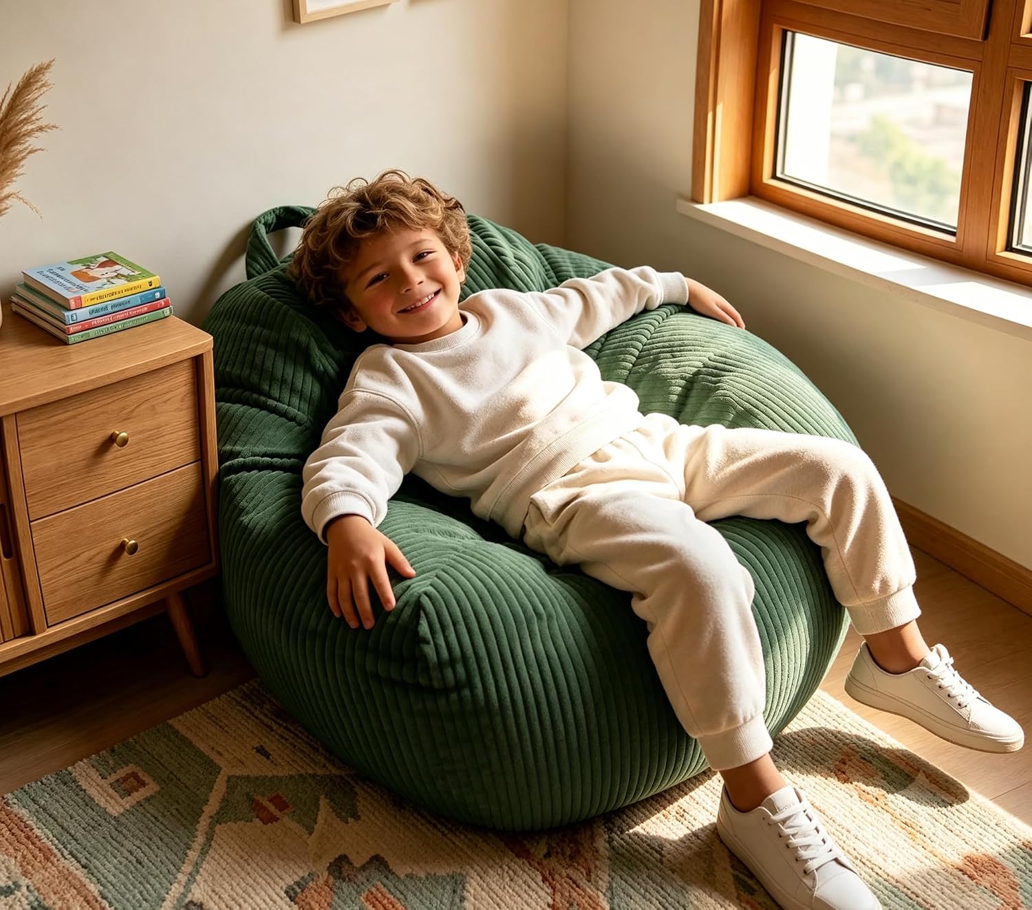 ENBAOHUI Bean Bag Chairs for Kids Memory Foam Comfoy Chair with Filling Sofa Lounge Green