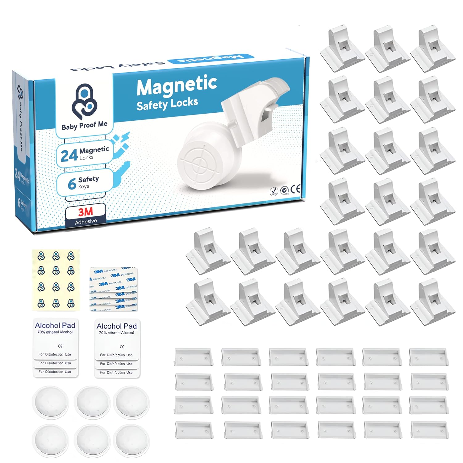 24 Magnetic Cabinet & Drawer Locks Baby Proofing Child Safety | Childproof Cabinet Locks with Keys for Baby Proofing Cabinets, Drawers & Cupboards, with Strong Magnet, No Tools or Drilling