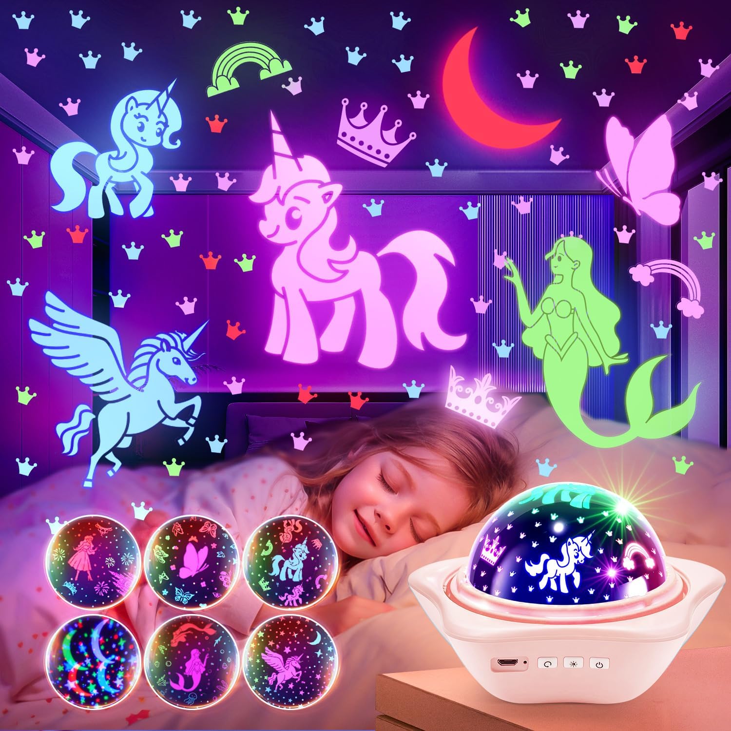Unicorn Toys for Girls Age 4-6, 6 Films Cute Star Night Light Projector | 96 Colors Night Light for Kids Room Decor, Rechargeable Lights for Bedroom,Unicorn Pony Mermaid Princess Toys for Girls Gifts