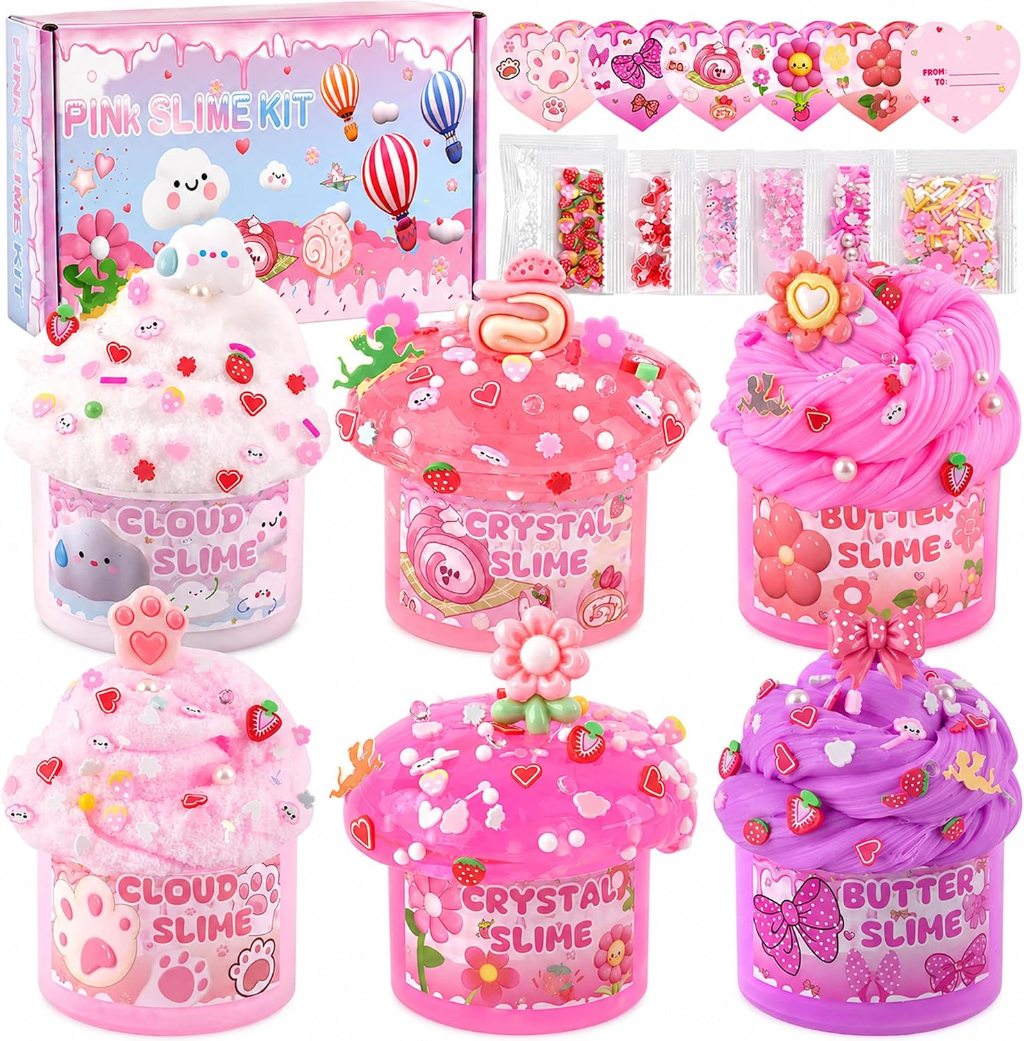 6-Pack Pink Slime Kit for Girls, Cloud Butter Squishy Birthday Gift Set | Party favor, goodie bag stuffer, Easter basket filler and sensory toy for kids ages 4-10