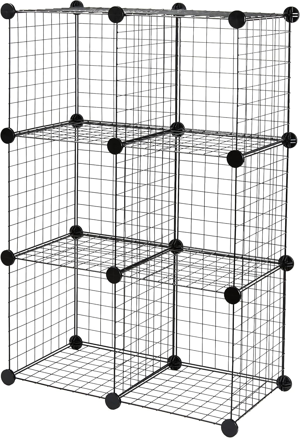 Amazon Basics 6-Cube Wire Grid Stackable Storage Organizer, Metal Shelving Unit, No-Tool Assembly, 26″W x 38″H x 12.6″D, Black