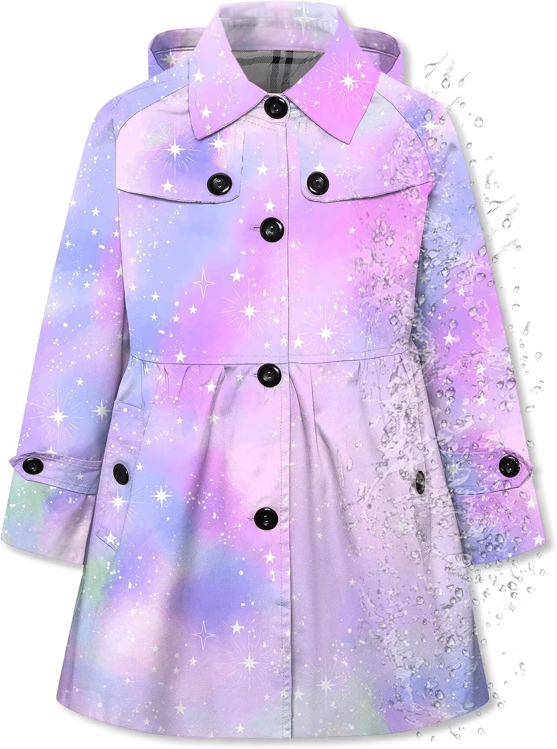 Betusline Girl’s Hooded Rain Jackets Waterproof Trench Coat Windbreaker | Water-repellent, Lightweight, Print, Toddler Jackets, Girls Lined Rain Coat, Single Breasted Dress Coats for Daily Outdoor
