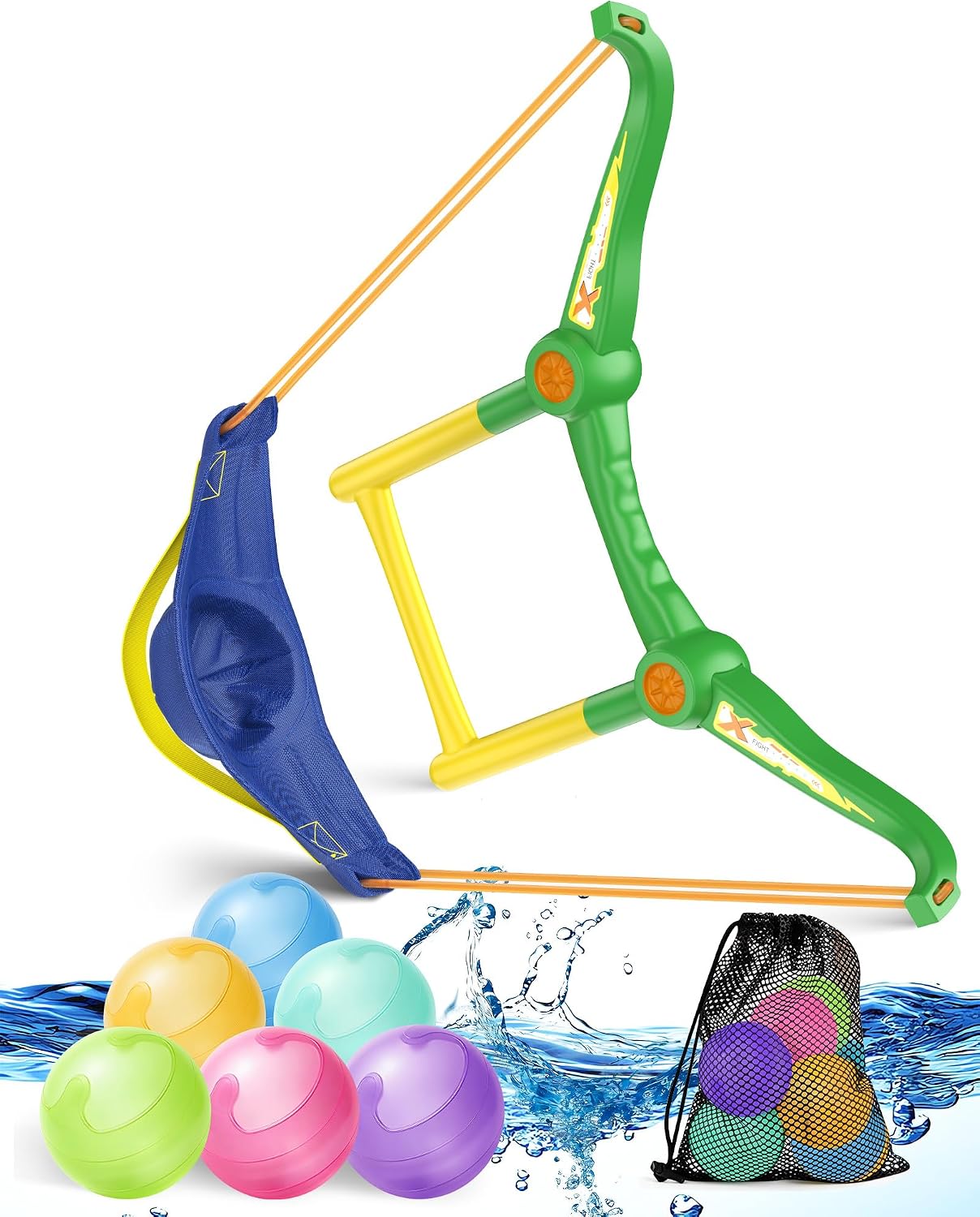 Water Balloon Launcher Slingshot with 6 Pcs Reusable Water Balloons, Water Balloons Quick Fill Outdoor Water Toys, Pool Games and Backyard Summer Toys for Kids Ages 4-12
