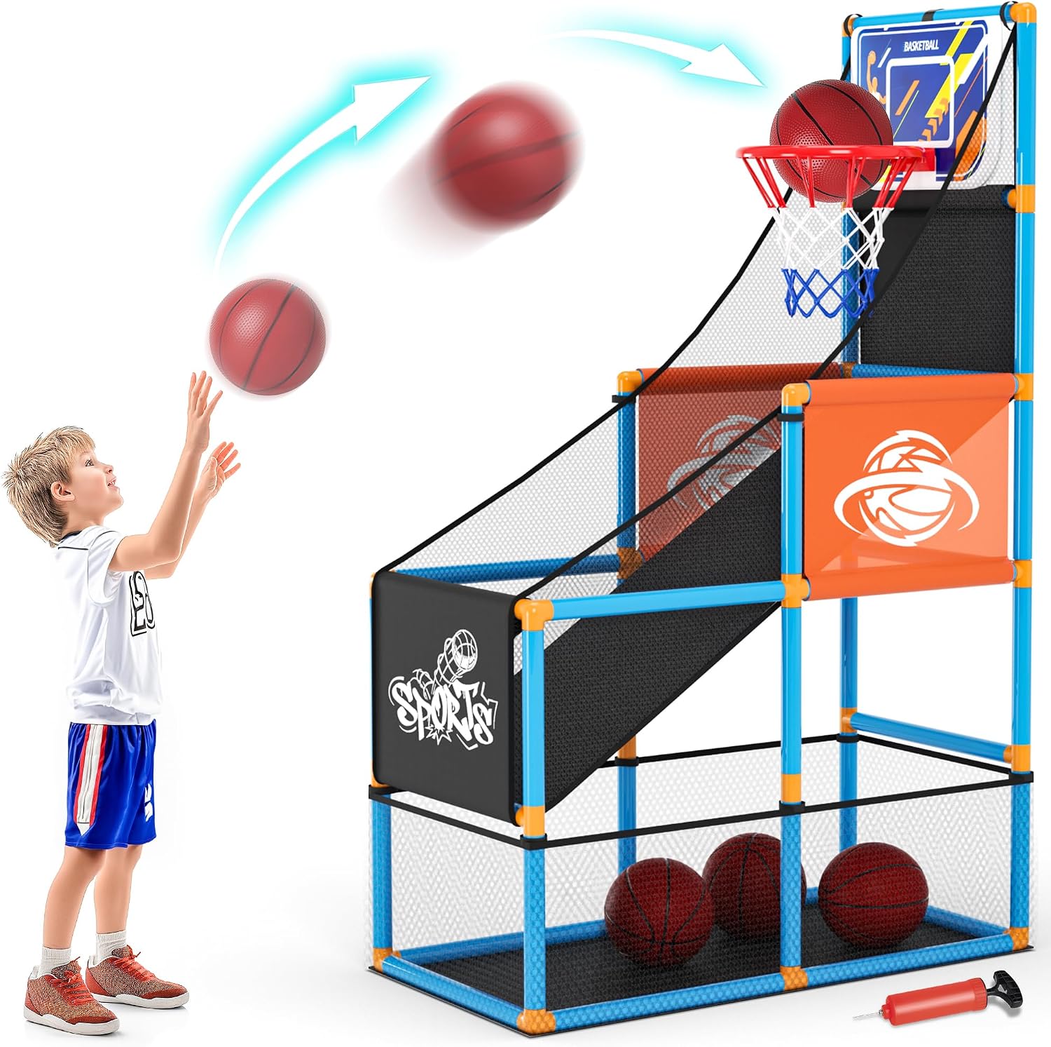 Arcade Basketball Game Set Boy Toys Indoor Outdoor Kids Basketball Hoop | with 4 Balls&Air Pump,Sports Toy for Kids 3-12 Years Old Party Games Birthday Gifts