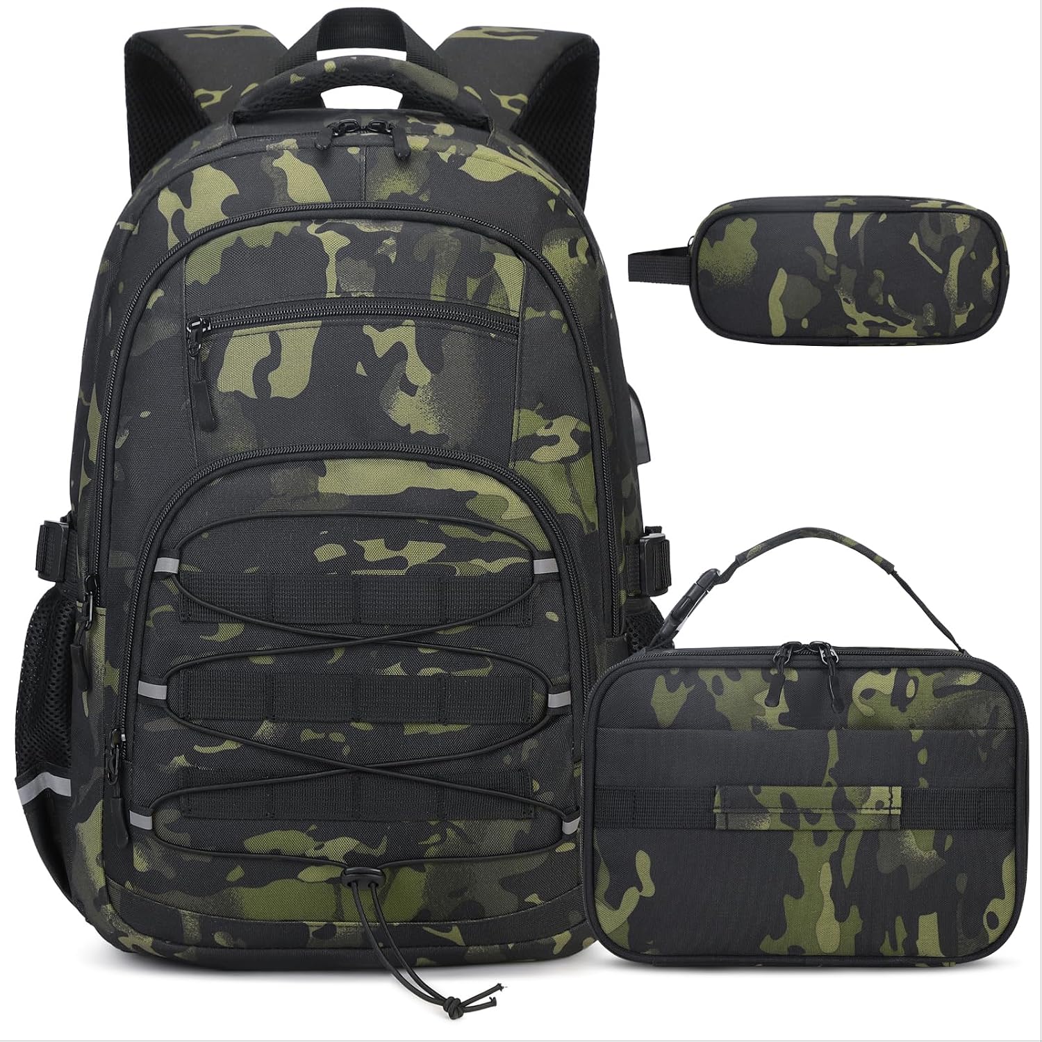 ACESAK Camo Backpack for Boys, Tactical Kids Backpack Boys, School Bags for Boy Children Teens Kids Elementary Middle High School, Military Bookbag and Lunch Bag Pencil Case Set with USB Charging Port