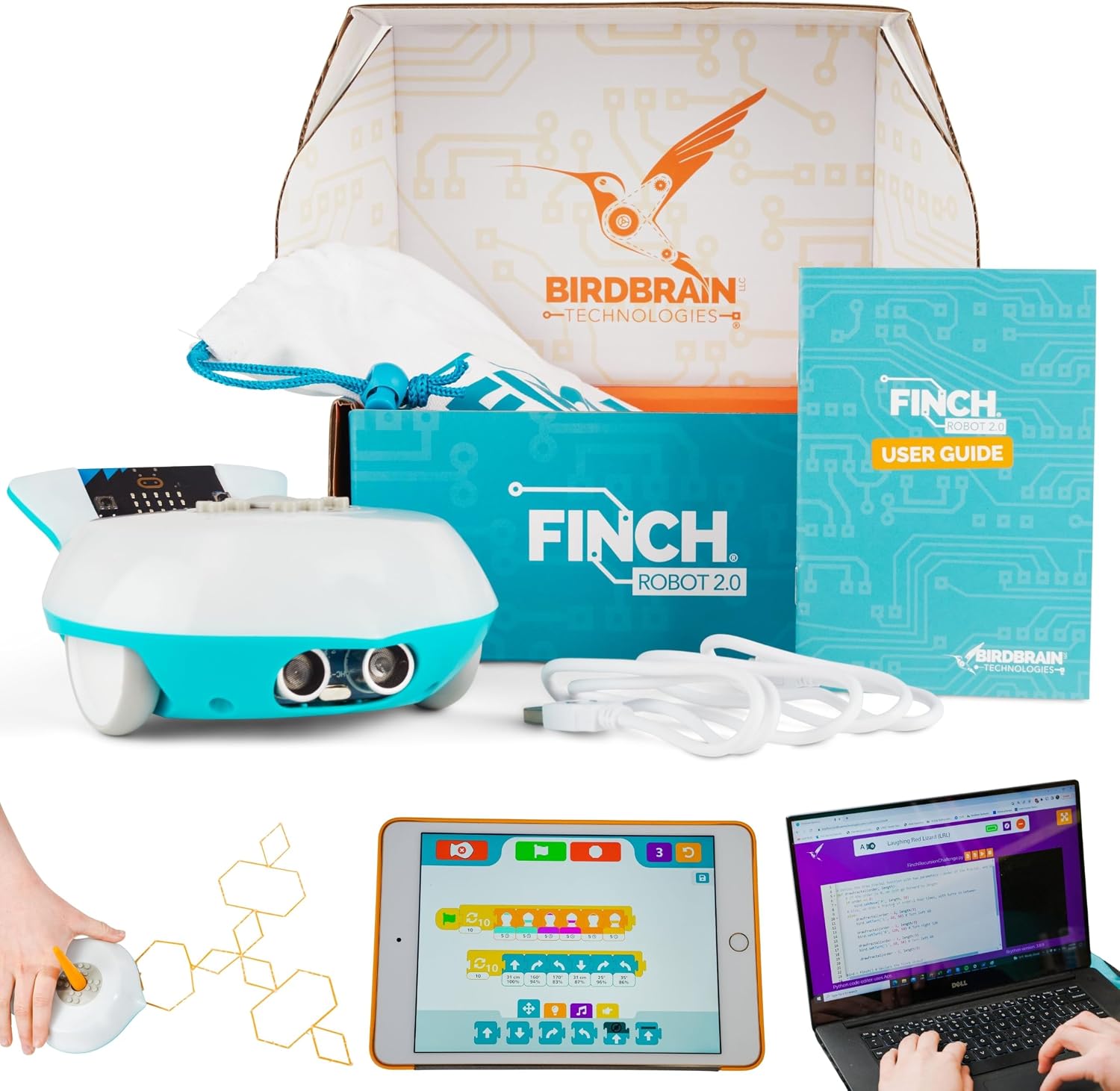 BirdBrain Finch Robot 2.0 with Microbit – STEM Coding Robot Toy for Kids & Adults – Learn Python & 8 Coding Languages – Programmable Robotics Kit – Remote Control & App Controlled | Ages 5-16 | Learn Python and 8 Coding Languages, Ages 5 to 100, Line following, Remote Control, App Controlled, Powered by micro:bit