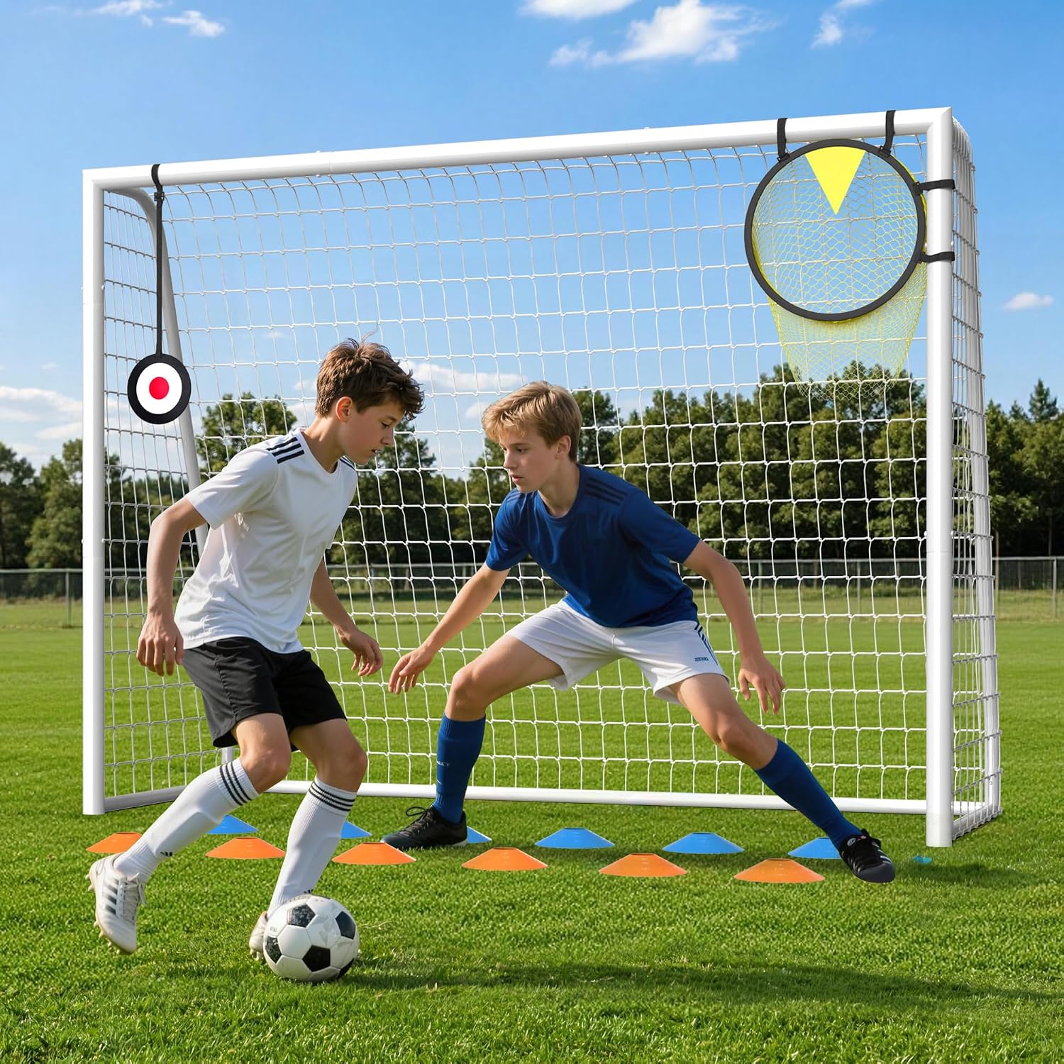 HOPERAN 8×6FT Soccer Goal for Backyard, Heavy Duty Steel Frame | with Target Net, Shooting Target & 12 Training Cones, Heavy Duty Soccer Goal for Teens Adults, Outdoor Training Practice