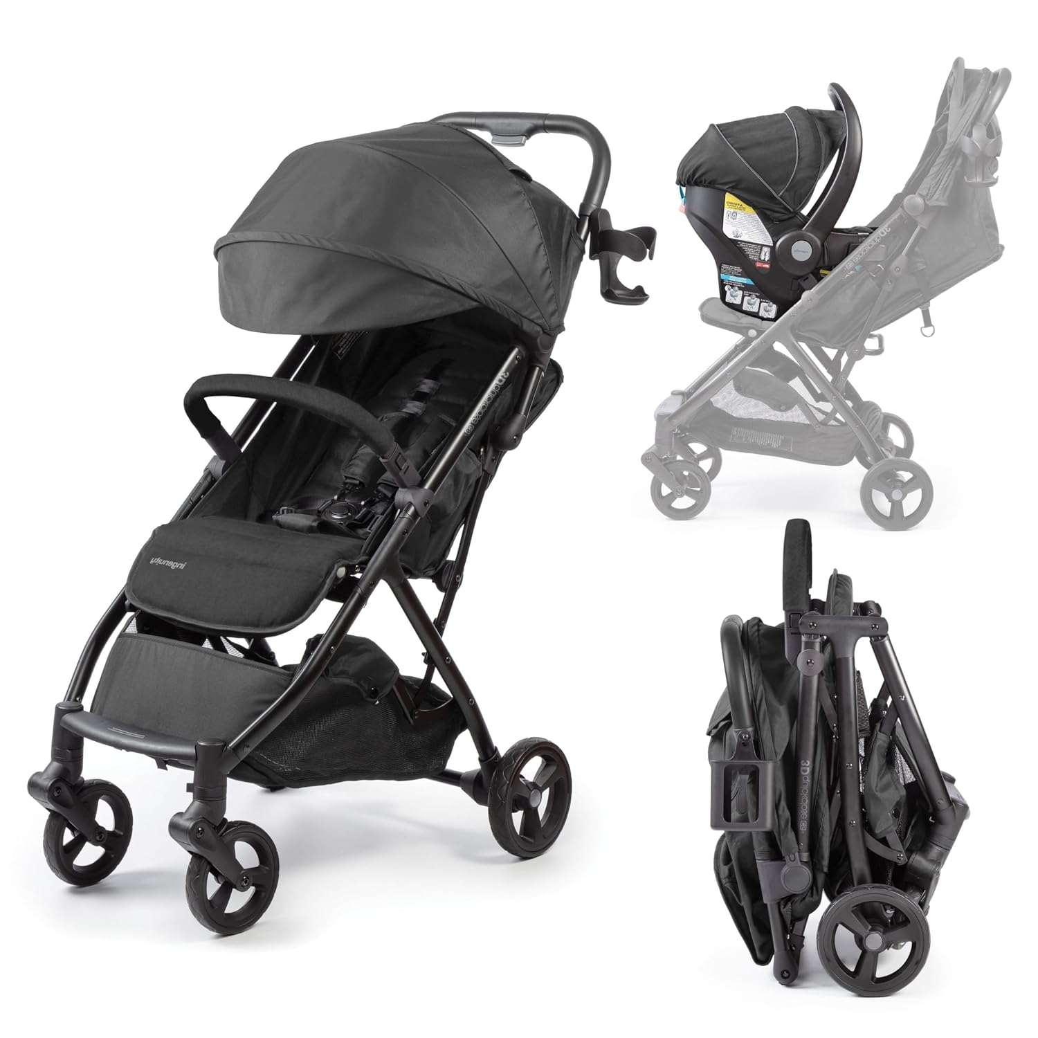 Ingenuity 3Dquickclose CS+ Compact Fold Stroller – Lightweight Stroller with Oversized Canopy, Extra-Large Storage and Compact Fold, Black