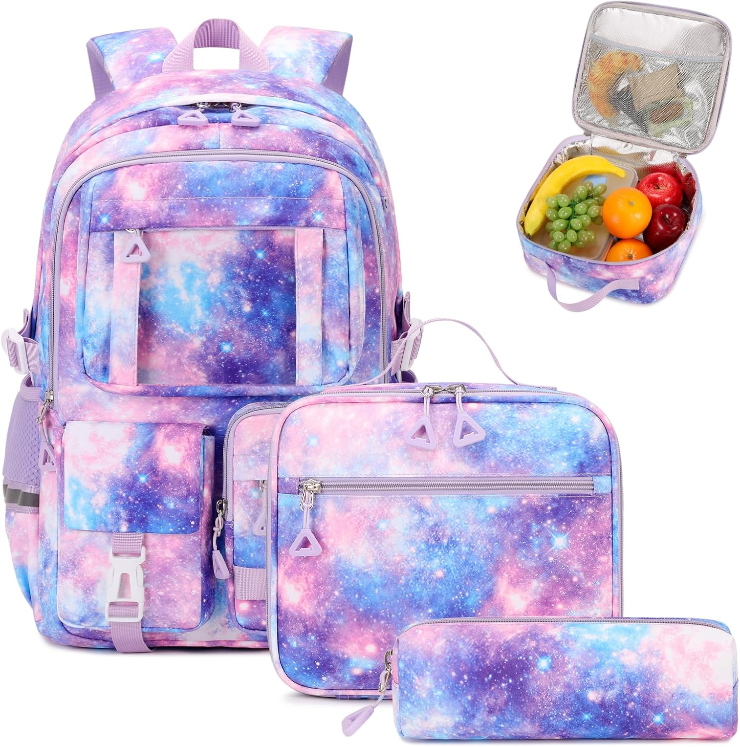 PIG PIG GIRL Backpack for Girls 3pcs Set Kids Backpack with Lunch Box Students Kawaii Book Bag for Elementary Primary Middle School Bags – Ita Backpack – Galaxy