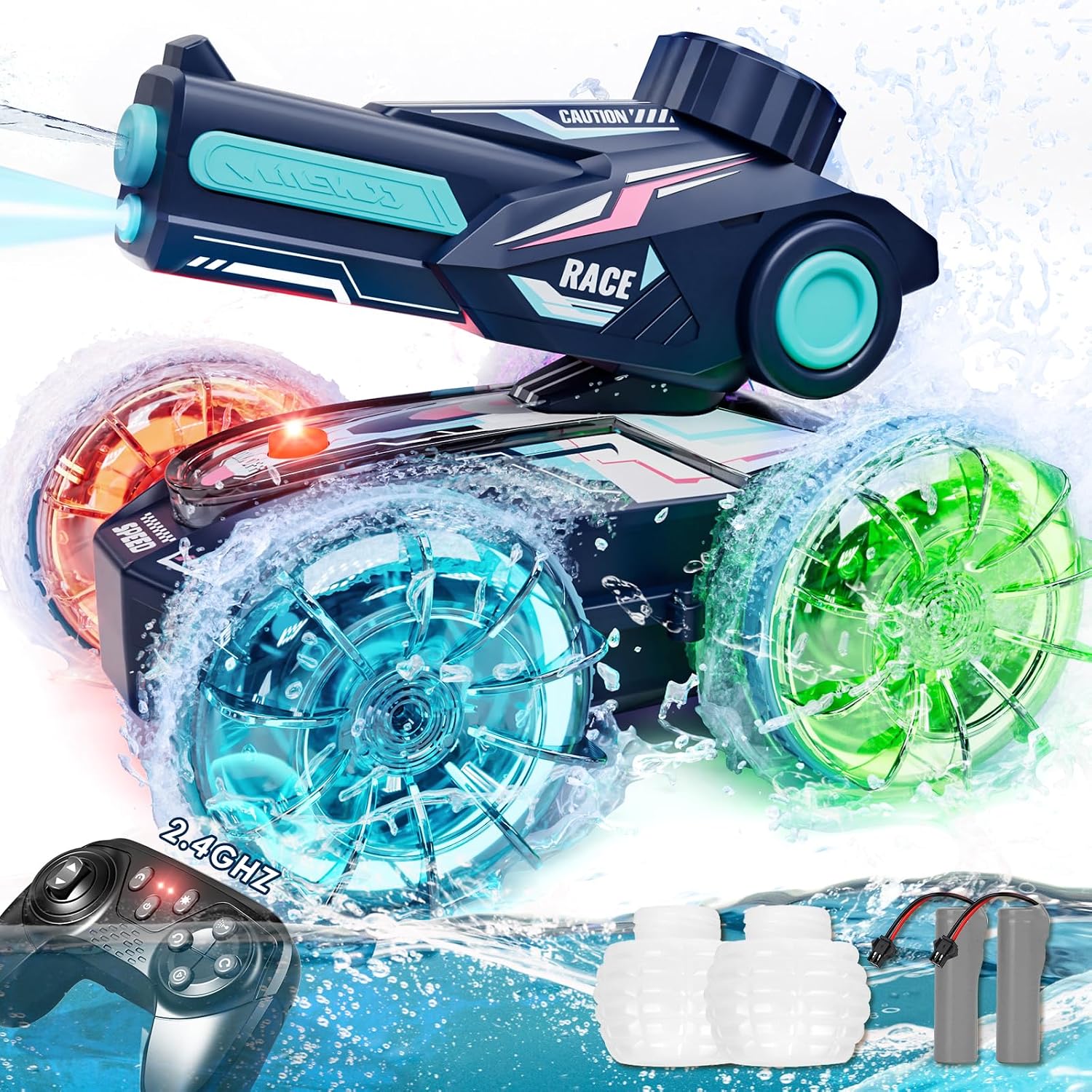 Lehoo Castle Amphibious Remote Control Car, Remote Control Boat for Pool | 4WD Land and Water Driving, Built-In Water Gun, 2.4GHz Controller, Pool Toy for Boys Ages 6-12