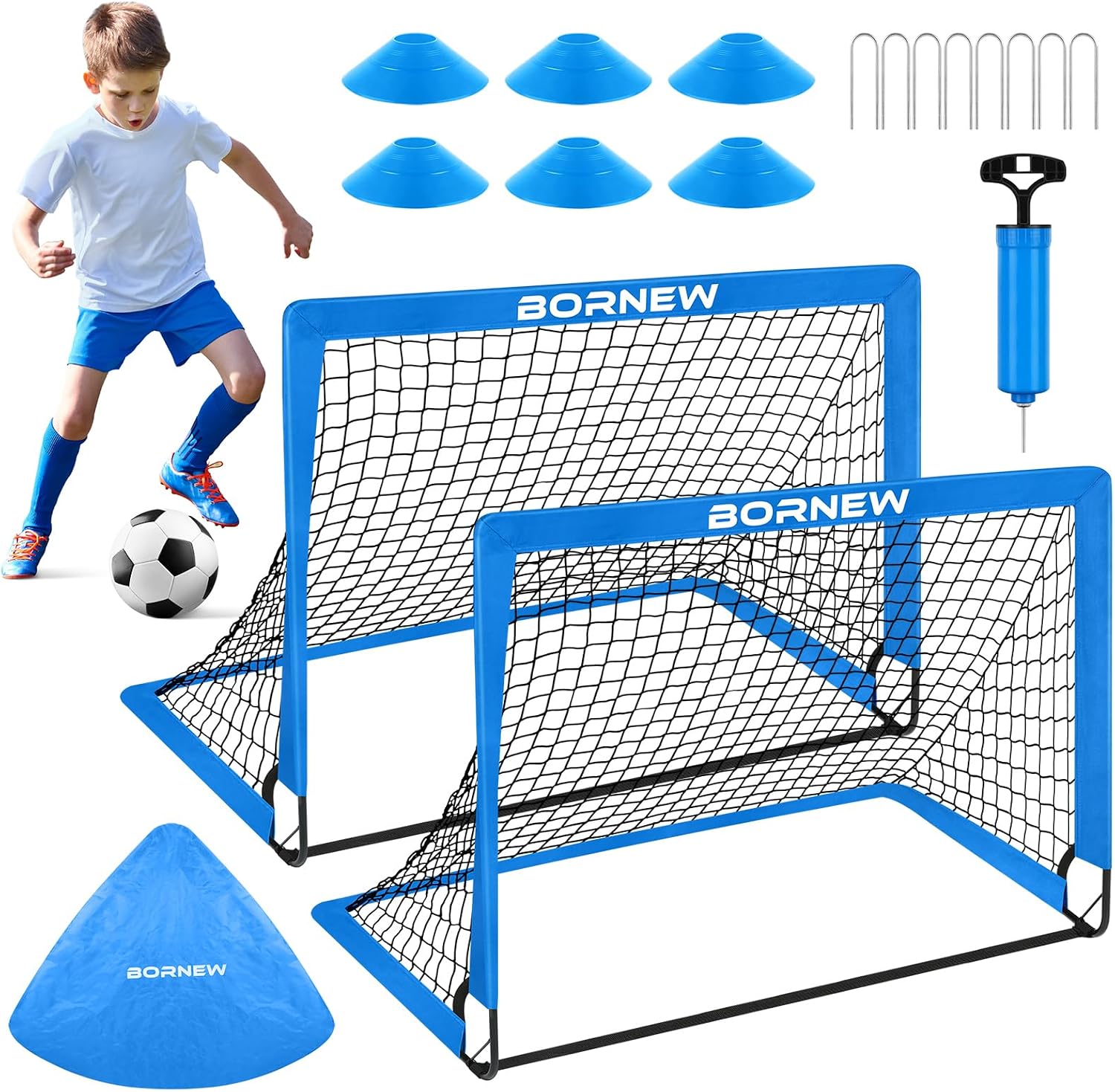 Kids Soccer Goal for Backyard Set – 2 Set of 6X4 / 4X3 ft Toddler Soccer Nets Training Equipment, Soccer Ball, Pop Up Portable Soccer Set for Kids and Youth Games and Training Goals Ages 3-16 Gift