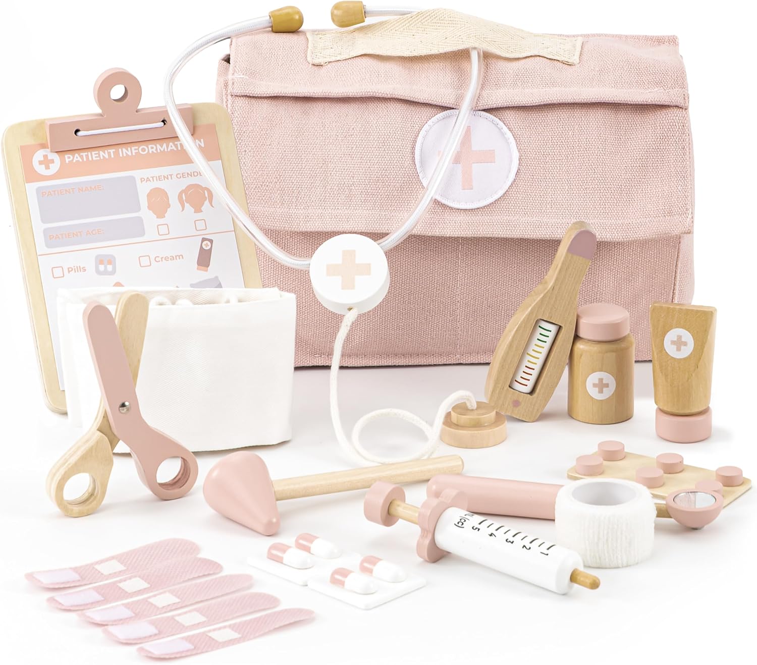 Wooden Doctor Play Set for Toddlers – Pretend Play Medical Kit for Kids 3-5 | Complete Durable Set with Realistic, Non-toxic Tools and Carrying Case