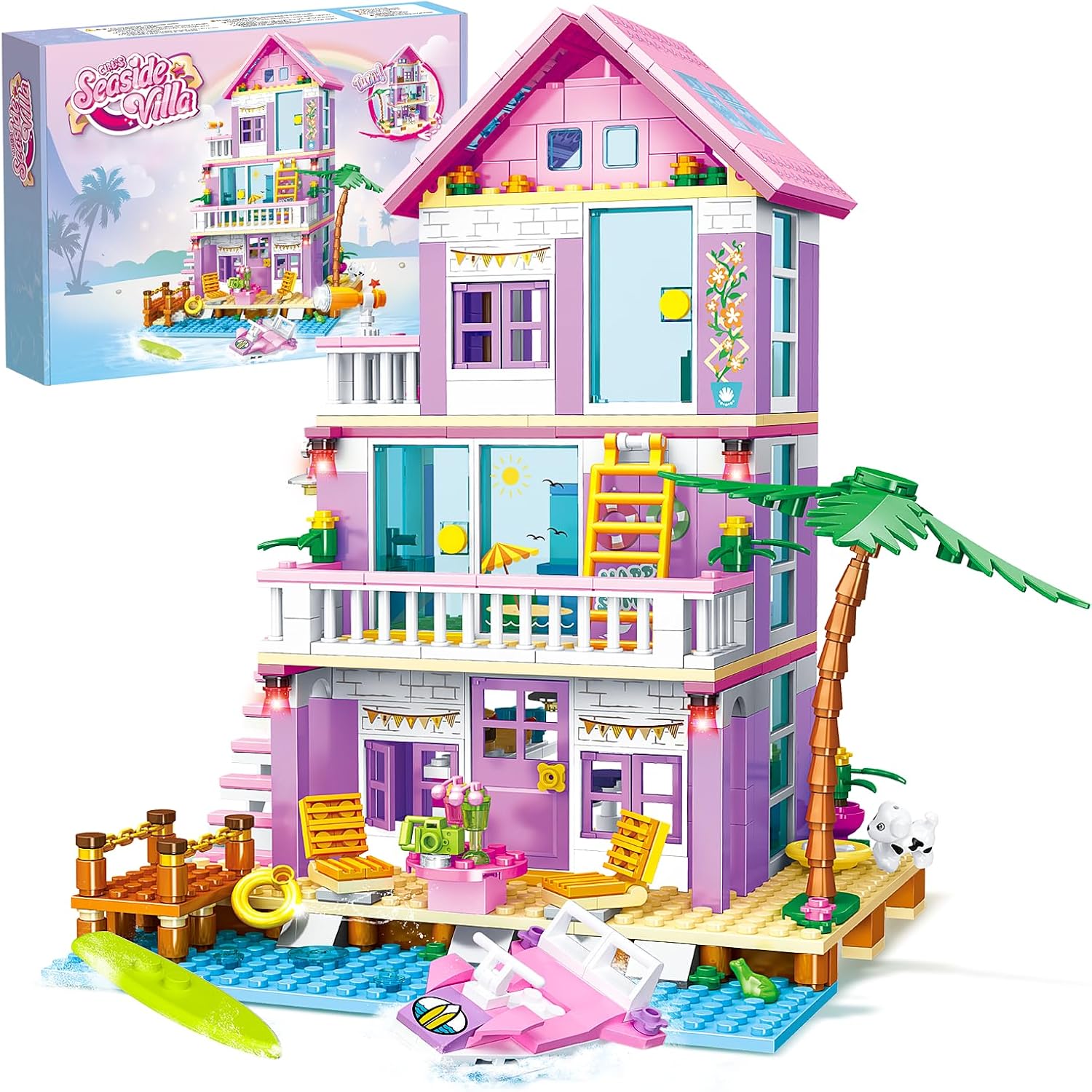 Beach House Building Sets, Seaside Villa House Building Toys Compatible with Lego Friends Sets for Girls Age 8-12, Creative Holiday Cottage Building Kit, Gift for Christmas, Valentine’s Day, Party