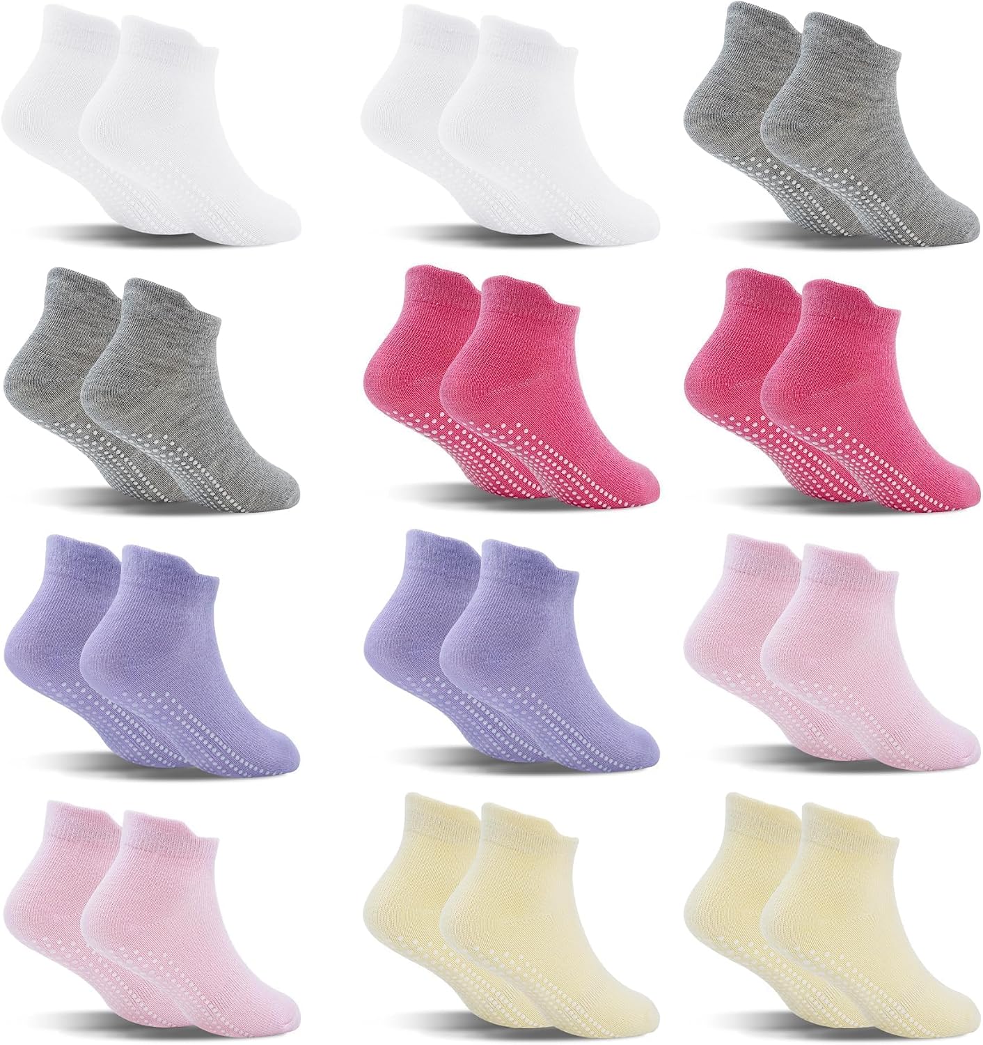 SkiBeaut 12 Pairs Toddler Non Slip Kid Boy Girl Socks with Grips, Toddlers Child Anti Skid Sticky Gripper Socks 1-7 Years Old