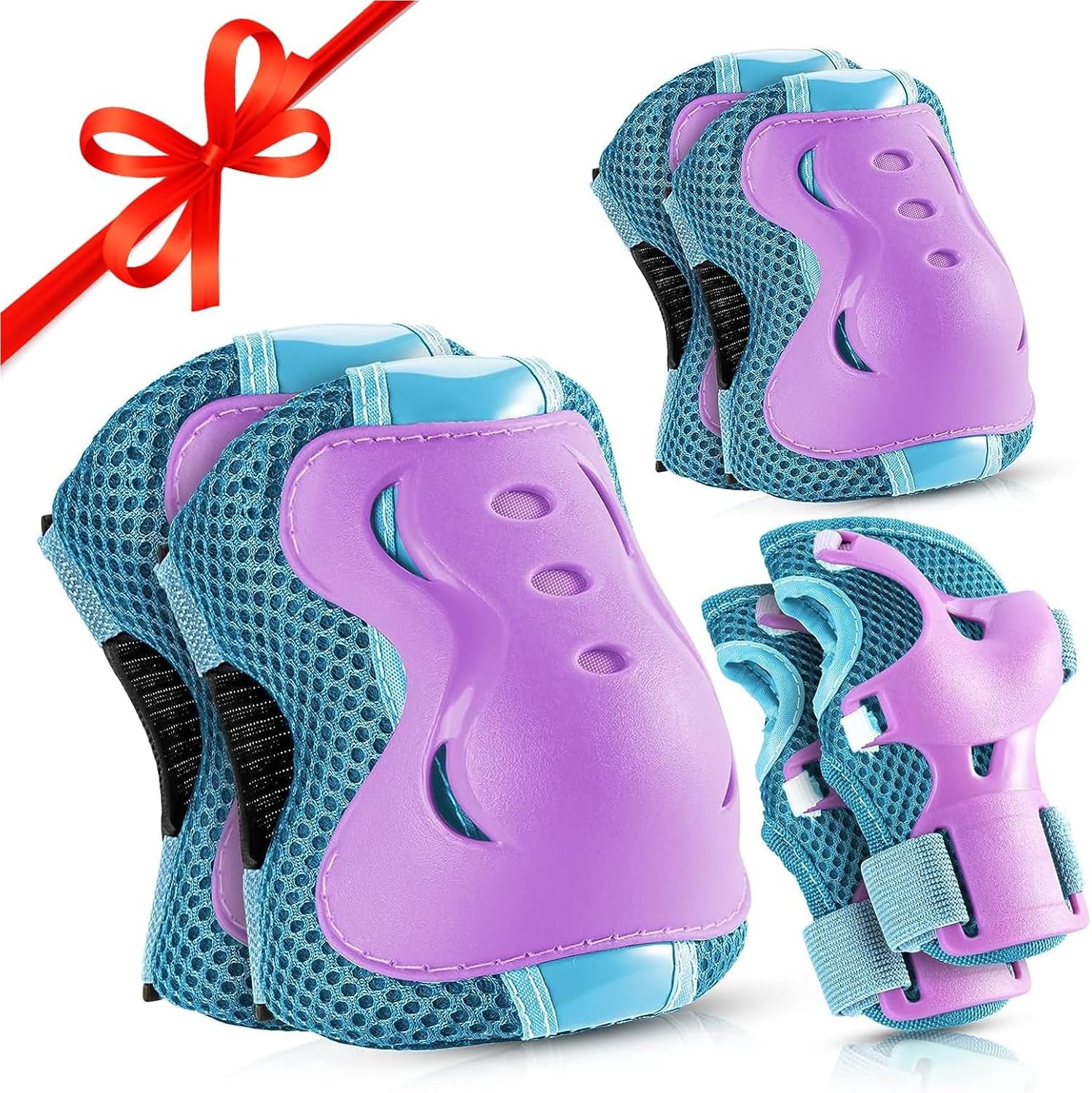 BOSONER Knee Pads for Kids Roller-Skating: Adjustable Protective Gear Set Knee Elbow Pads Wrist Guards for Bike Cycling Skateboarding Scooter Gifts 3-8 / 9-15 Years Boys Girls