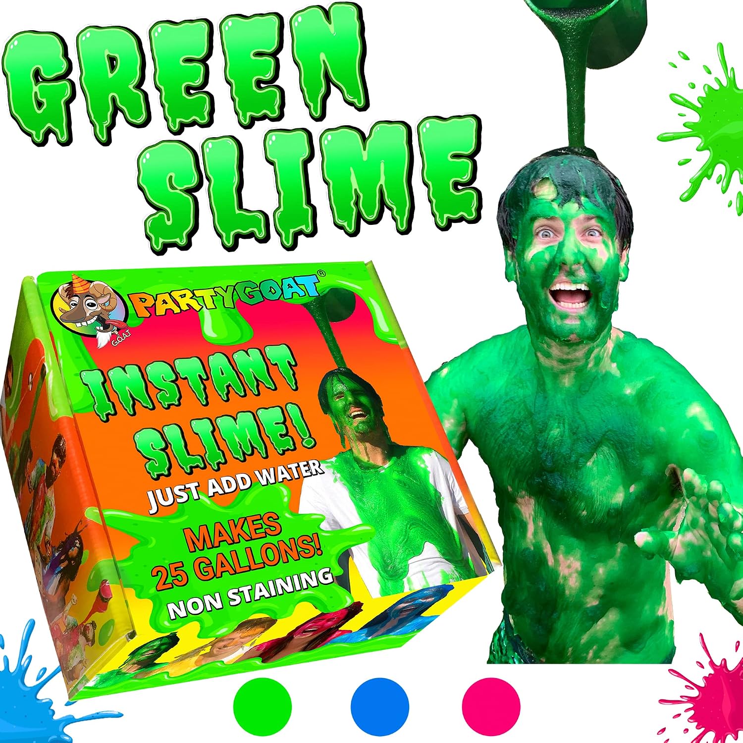 Instant Green Slime Powder, Bulk 25 Gallon Kit, Just Add Water | Liquid slime mix to dump & pour on people at fundraisers like slime the teacher; fill a color run pool, buckets, guns & tubs