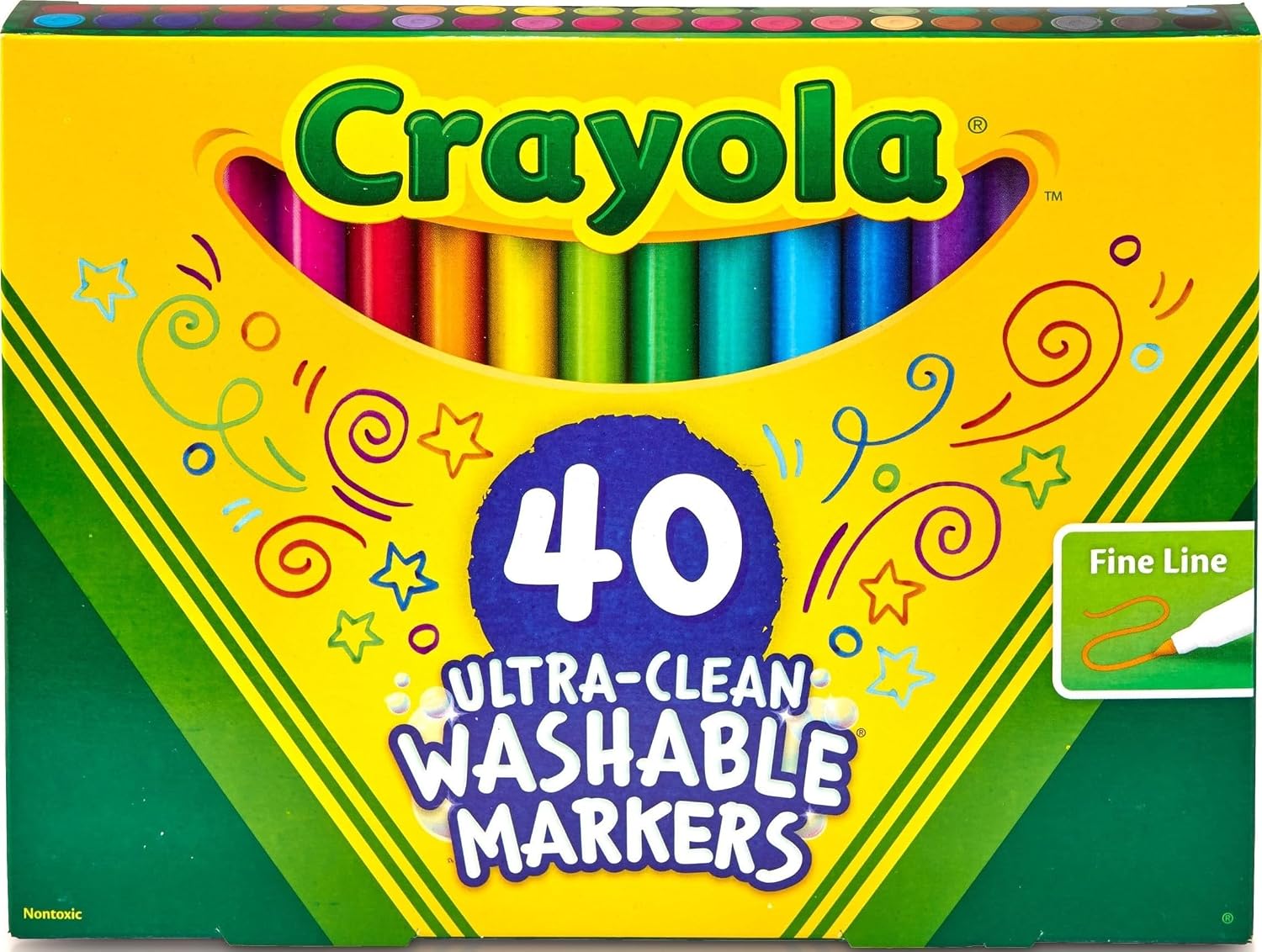 Crayola Ultra Clean Fine Line Washable Markers (40ct), School Supplies, Classroom Teacher Must Haves, Homeschool Essentials, Gifts for Kids, Ages 3, 4, 5