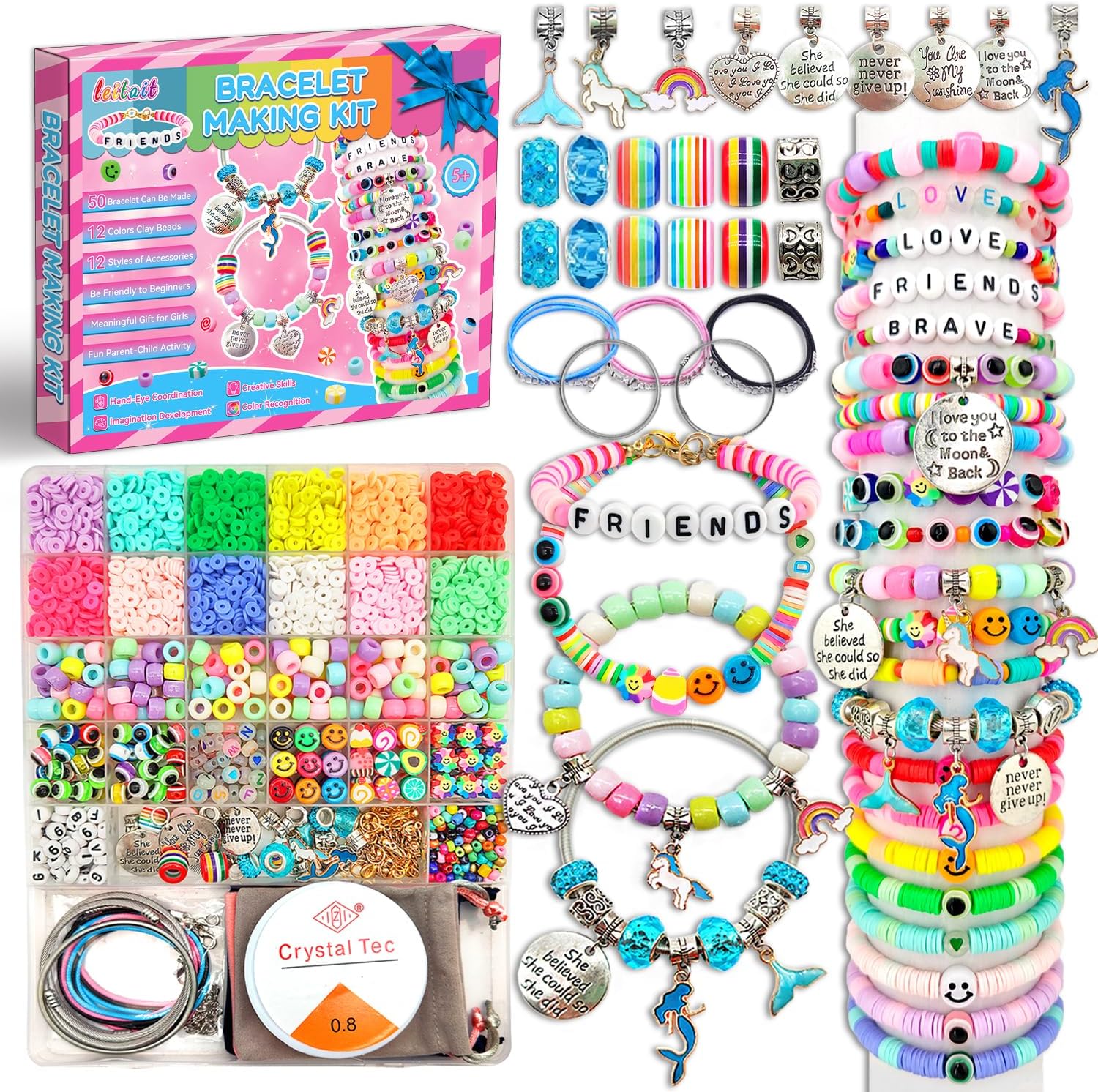 leitait Girls Toys Bracelet Making Kit -3400pcs Charm Jewelry Making Kit Supplies,Unicorn/Mermaid Crafts Birthday Christmas Gifts for Girls Ages 5 6 7 8 9 10 11 12 Years Old