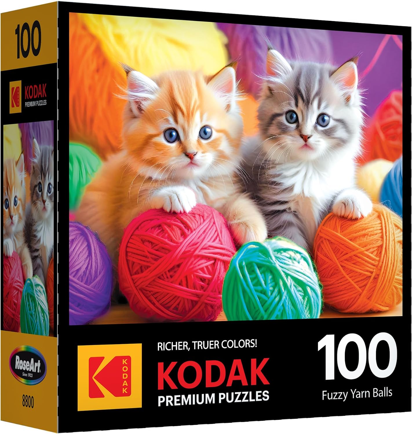 RoseArt Kodak Premium Fuzzy Yarn Balls 100 Piece Jigsaw Puzzle for Adults | 10″ x 13″ Finished Size, Fully Interlocking Pieces, Bonus Poster Included, Made in USA