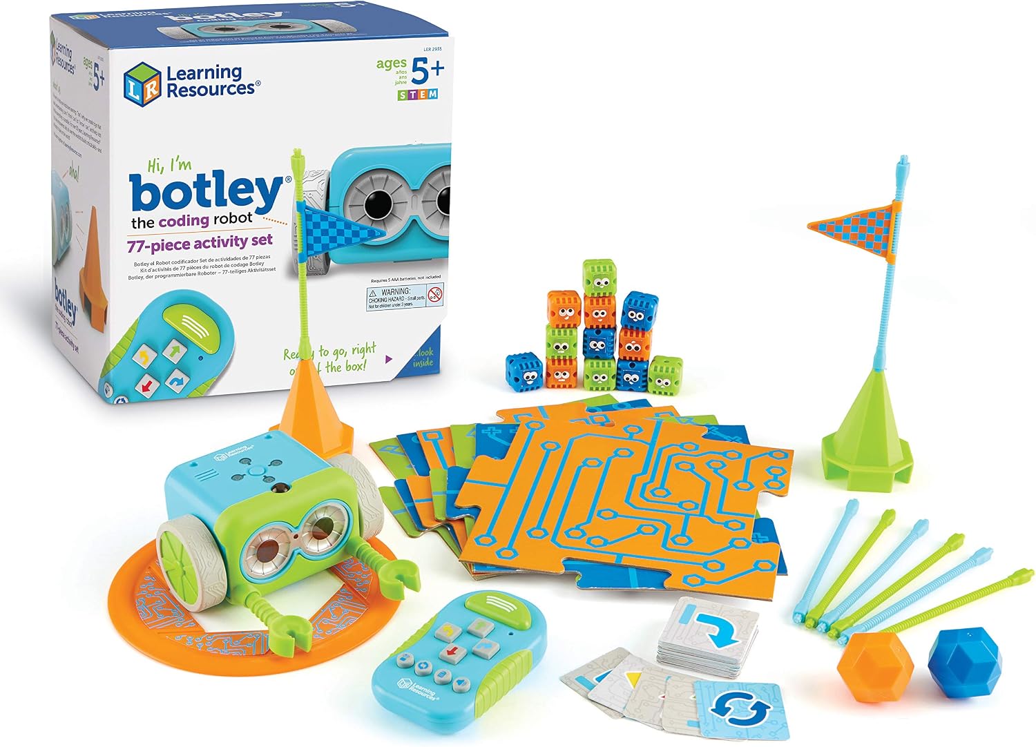 Learning Resources Botley The Coding Robot Activity Set – 77 Pieces, Ages 5+, Screen-Free Coding Robots for Kids, STEM Toys for Kids, Programming for Kids, for Kids | Screen-Free Coding Robots for Kids Ages 5-7, STEM Kit and Programming Toys for Kids, Educational Gifts for Boys and Girls