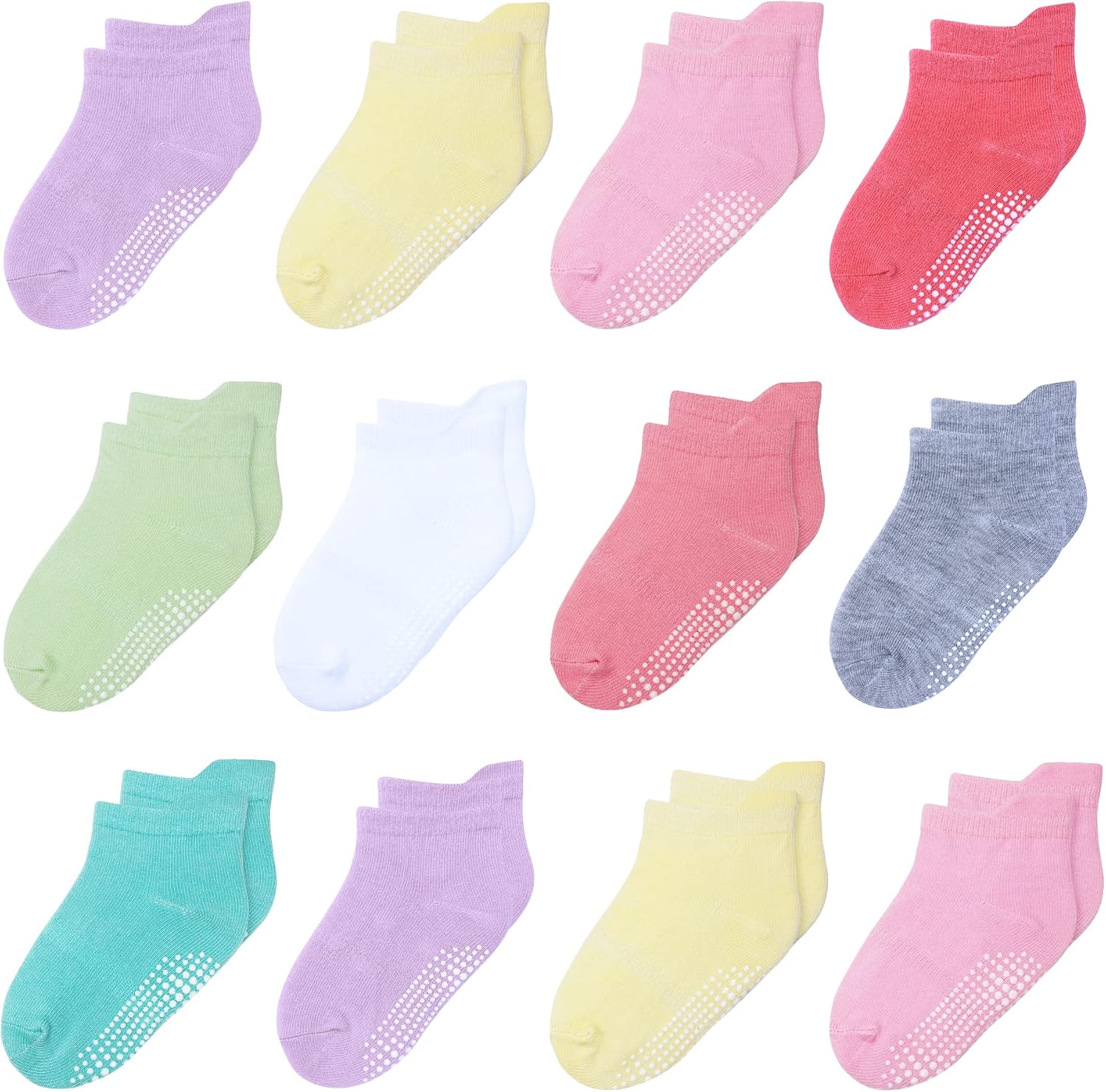 Toddler Non Slip Grip Ankle Socks for 1-7 Years Baby Kids Boys Girls | Cotton Grippers Socks 12 Pack Multi Colors for 1-3T/3-5T/5-7 Years Unisex