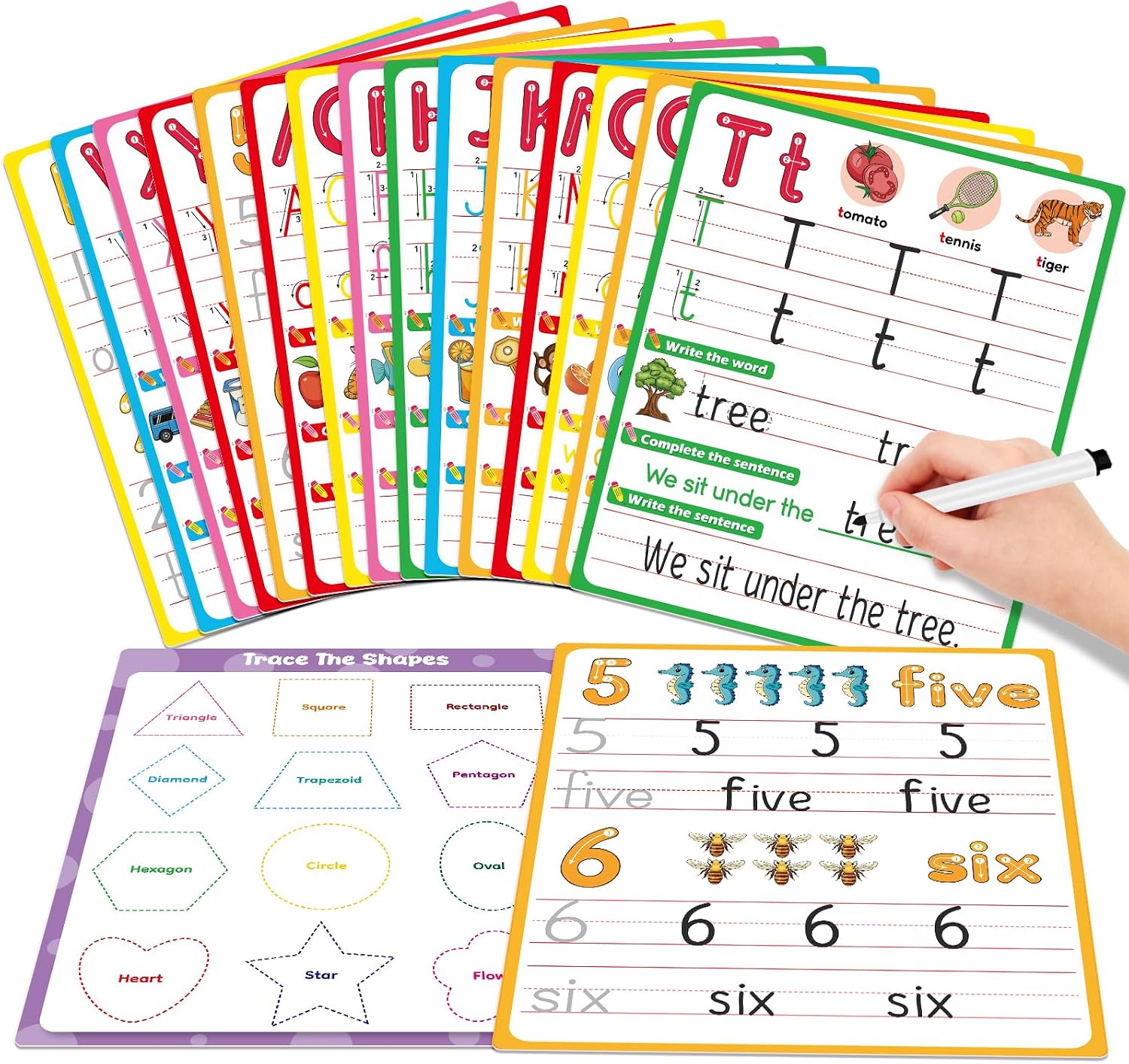 Alphabet Number Shapes Flash Cards,Sentence Building for Kids | Handwriting Practice Writing Tracing Phonics Preschool Kindergarten Toddler Learning Activities Homeschool Classroom ABC