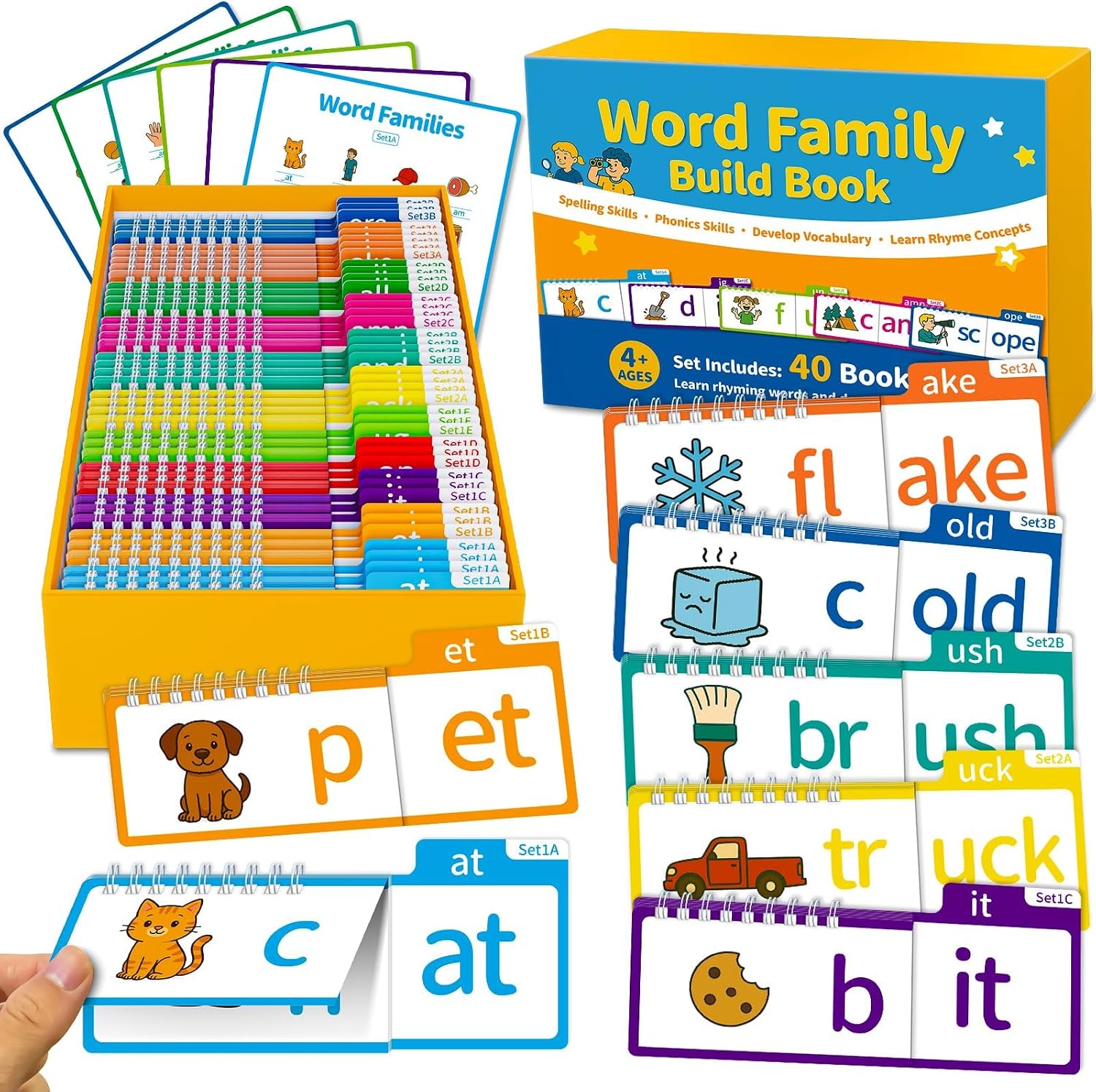 Phonics Flash Cards & Word Family Build Book Fun Kids Flip Books | Read & Rhyme Flip Books, Learn to Read for Kids, Engaging Educational Tools for Kindergarten, Fun Sight Word Phonics Games