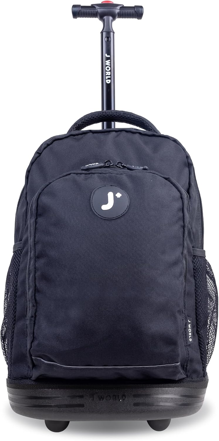 J World Sunny Rolling Backpack for Kids. Roller Bag With Wheels, Black