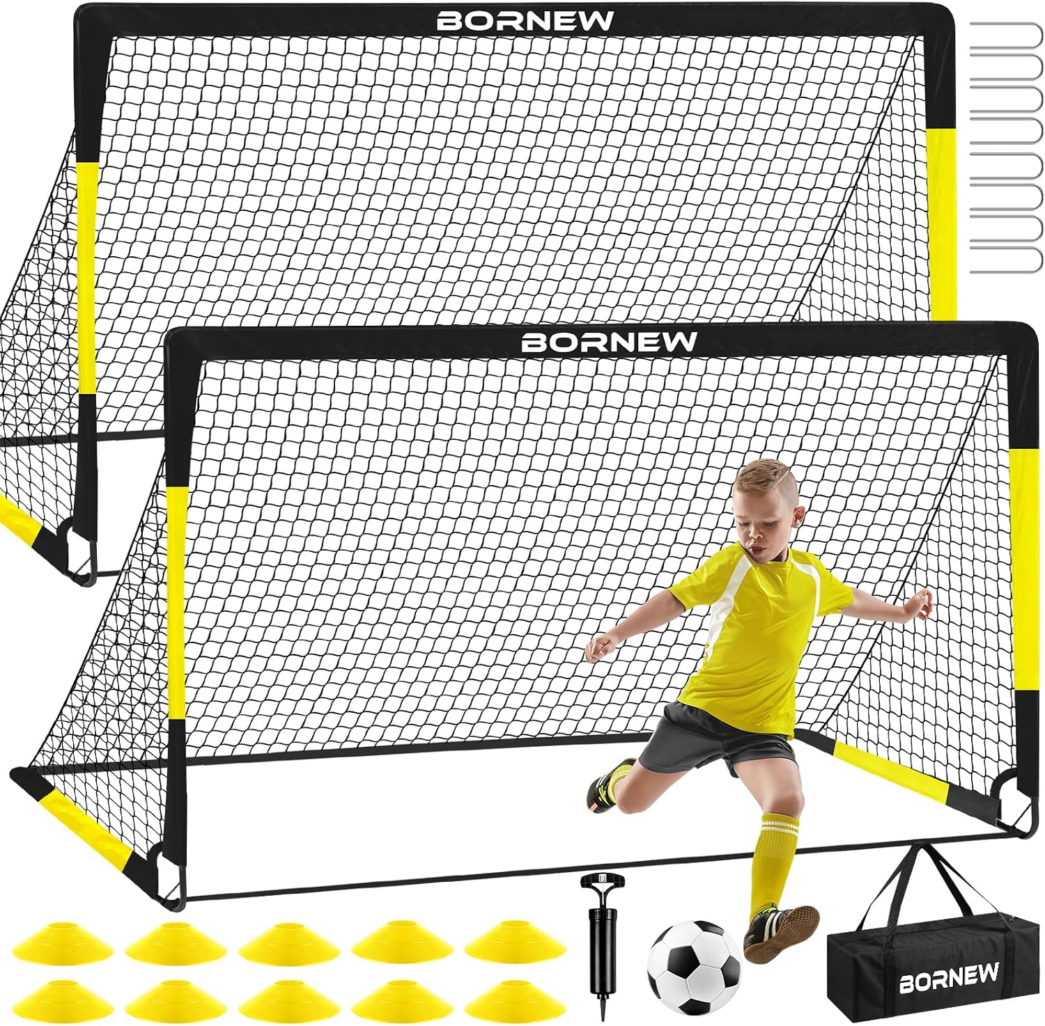 Kids Soccer Goal for Backyard Set – 2 Set of 7X5 / 6X4 ft Soccer Nets | Soccer Training Equipment, Soccer Ball, Pop Up Portable Soccer Set for Kids and Youth Games and Training Goals Ages 3-16 Gift