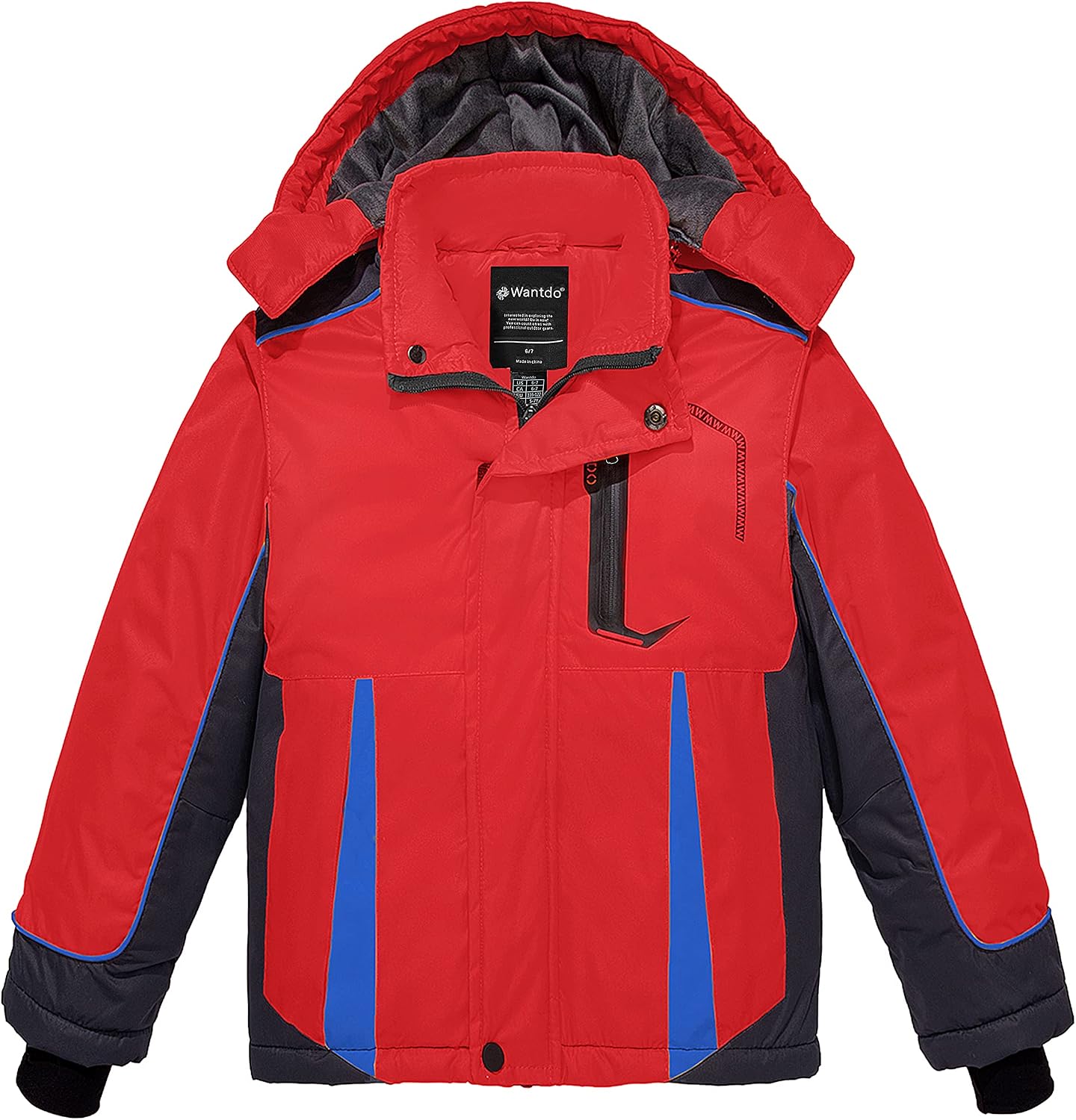 wantdo Boys’ Waterproof Winter Ski Jacket Fleece-Lined Puffer Coat Insulated Snow Jacket Hooded