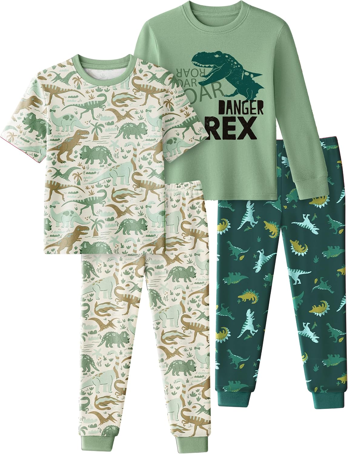 Yoofoss Toddler Pajamas 100% Organic Cotton Girls Boys Pajamas for Kids 4 Piece Snug Fit Long & Short Sleeves Pjs Set