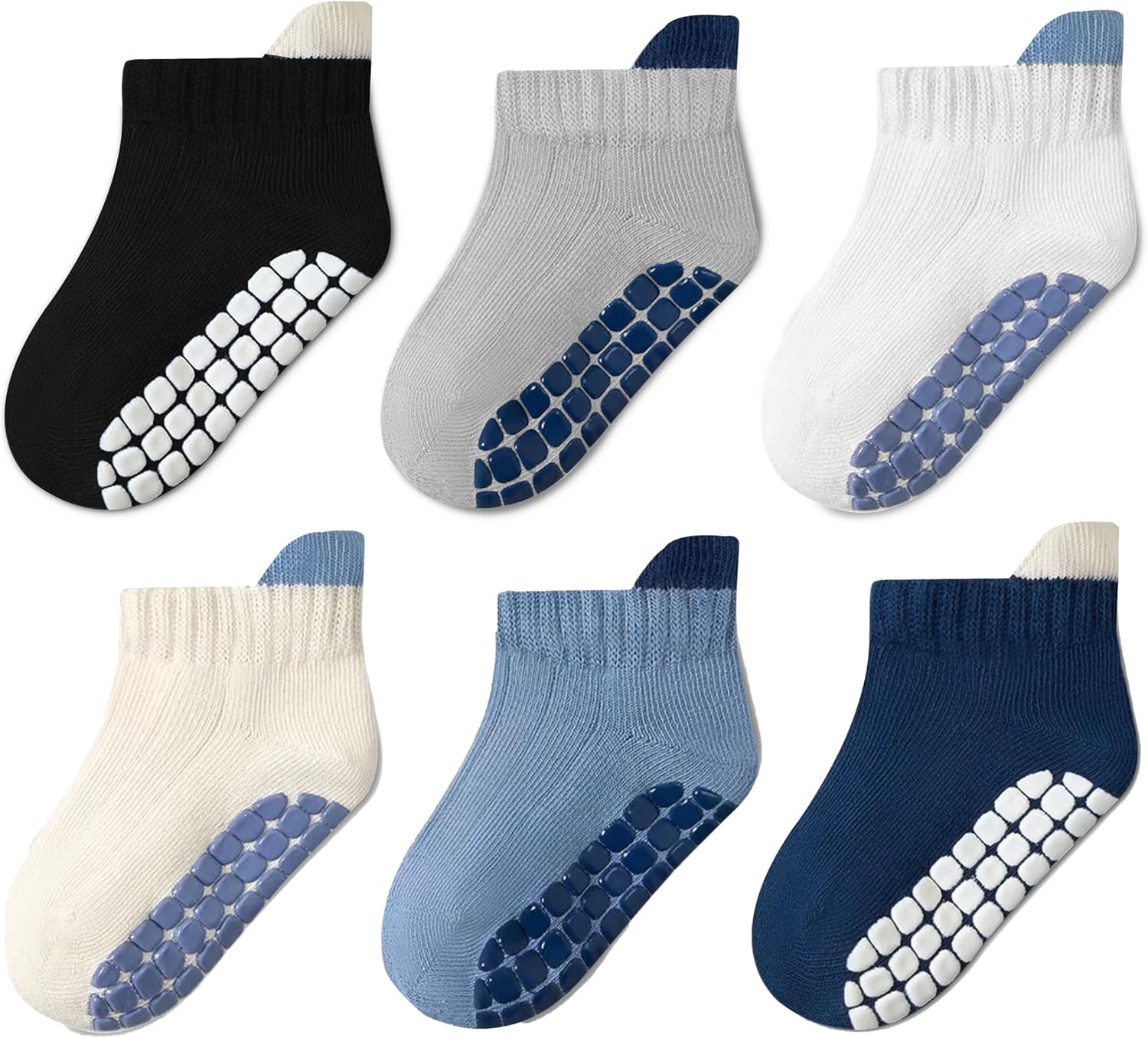 Toddler Non Slip Grip Ankle Socks with Grippers for Baby Boys Girls | Cute Seamless Anti Skid Low Cut Socks 6 Pairs