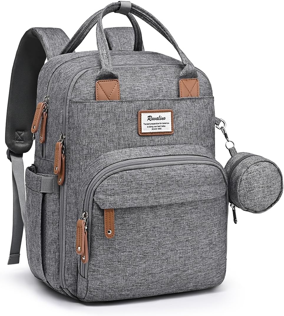 RUVALINO Baby Diaper Bag Backpack with Changing Pad, Baby Shower Gifts | Baby Essentials, Waterproof Travel Baby Bags for Mom Dad Girl Boy, Insulated Bottle Holders, Pacifier Case, Large Capacity