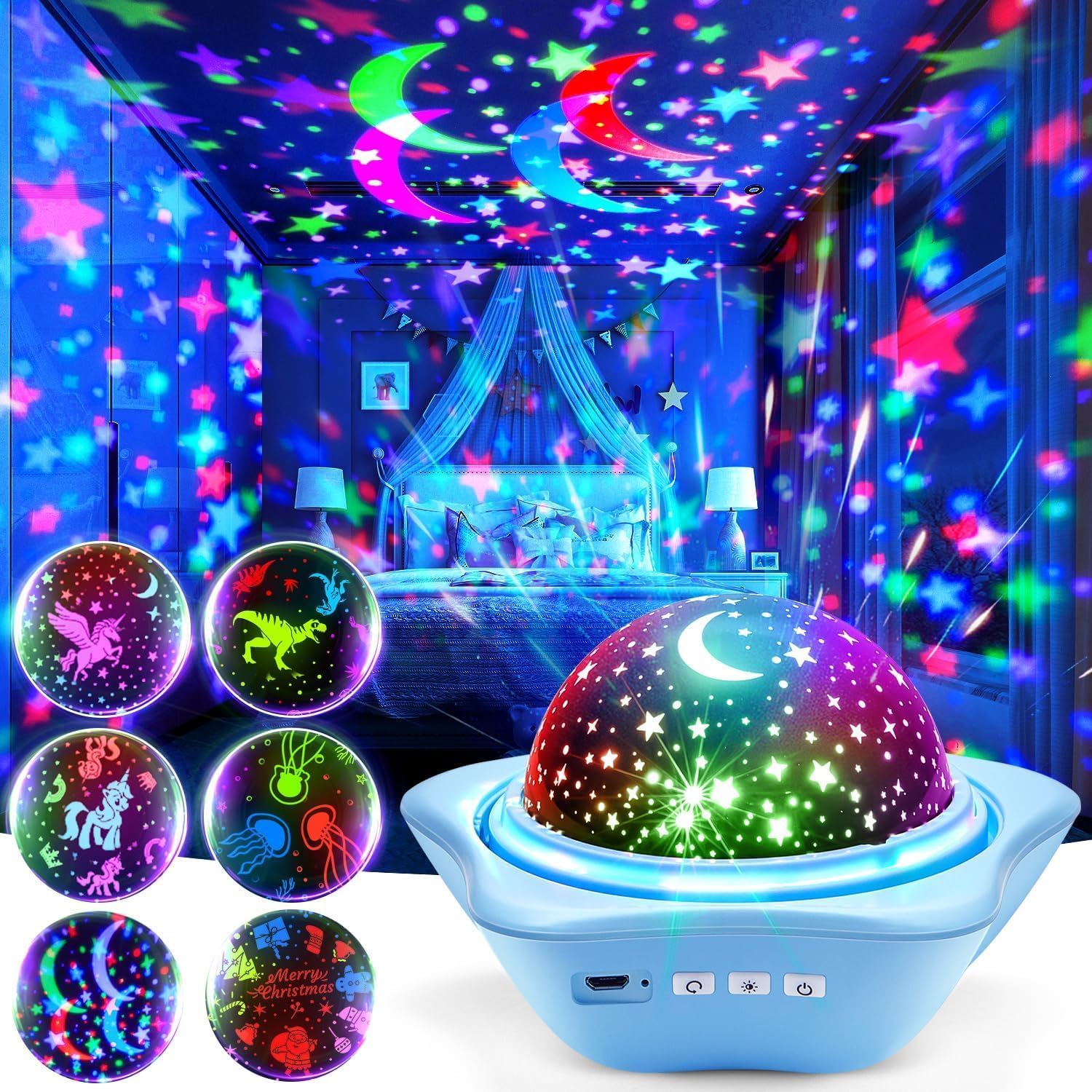 Night Light for Kids Sensory Toys, 6 Films Star Projector Light for Bedroom | 78 Lighting Ceiling Star Gifts for Baby Toddler Boy Autism Toys, 360°Rotion Rechargeable Sensory Lights Projector Room Decor